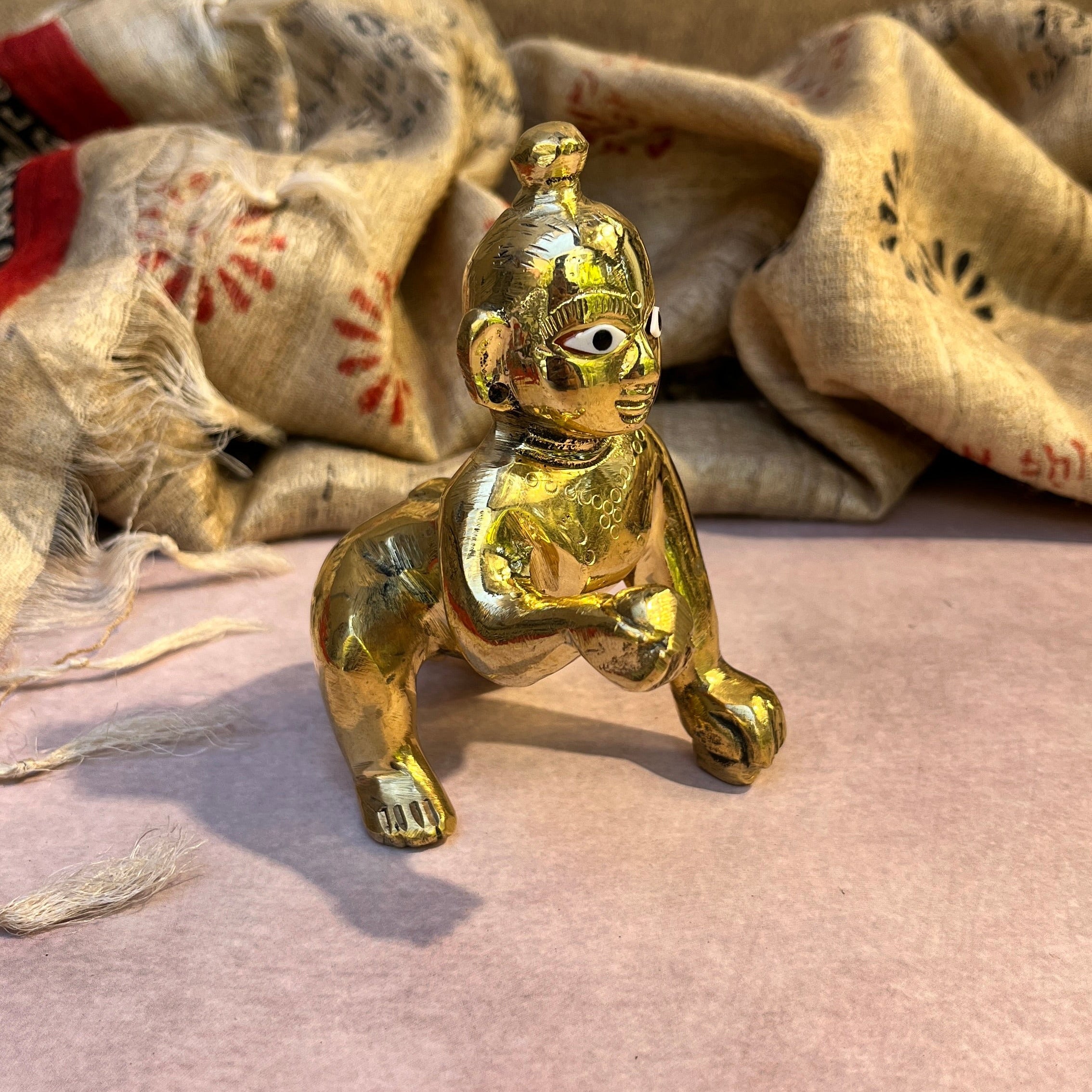Ambi Brass Baby Krishna Idol- 454 Grams - Bal Krishna with Butter