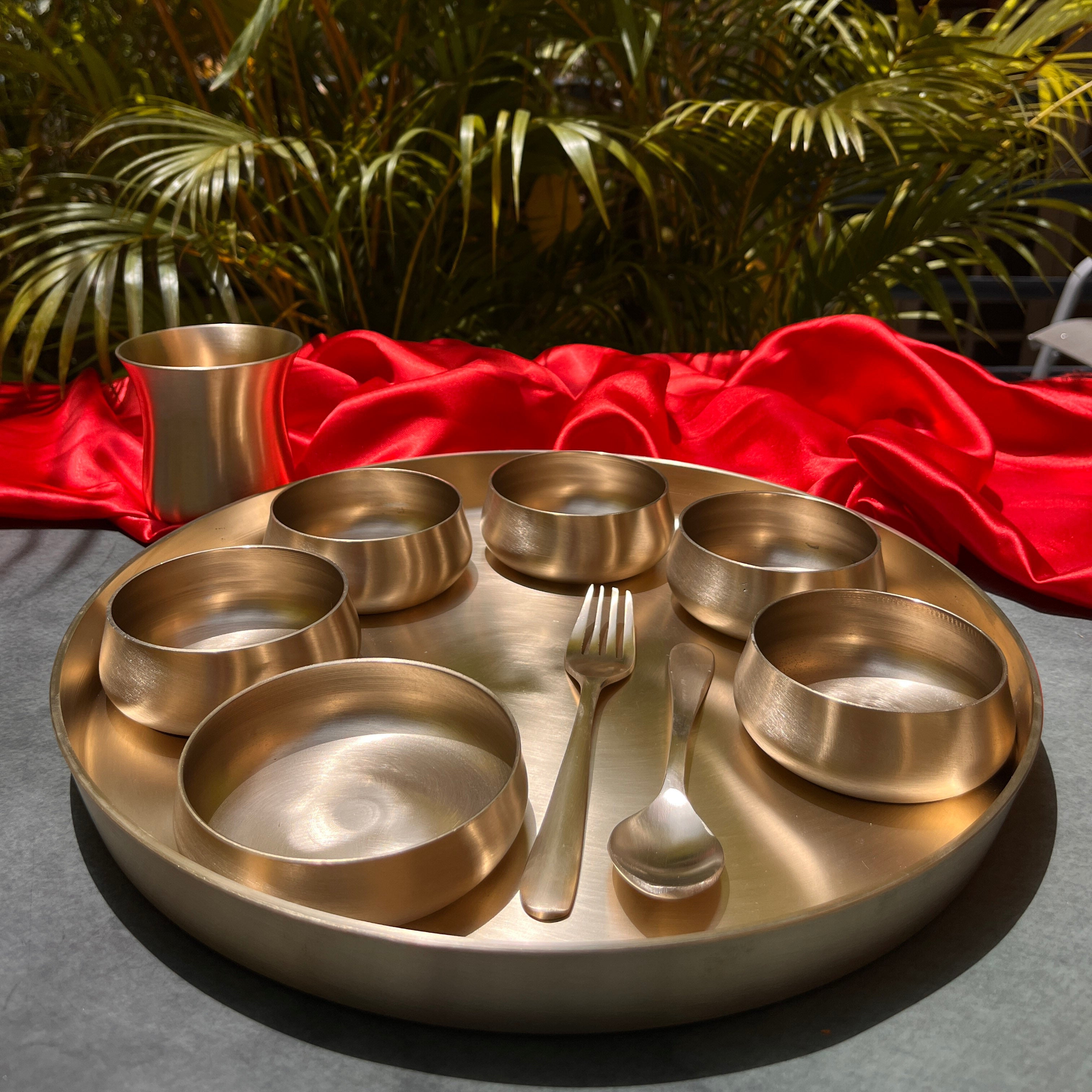 Ambi Pure Kansa Royal Maharaja Thali Set | 100% Lead-Free | Set of 10 Pieces