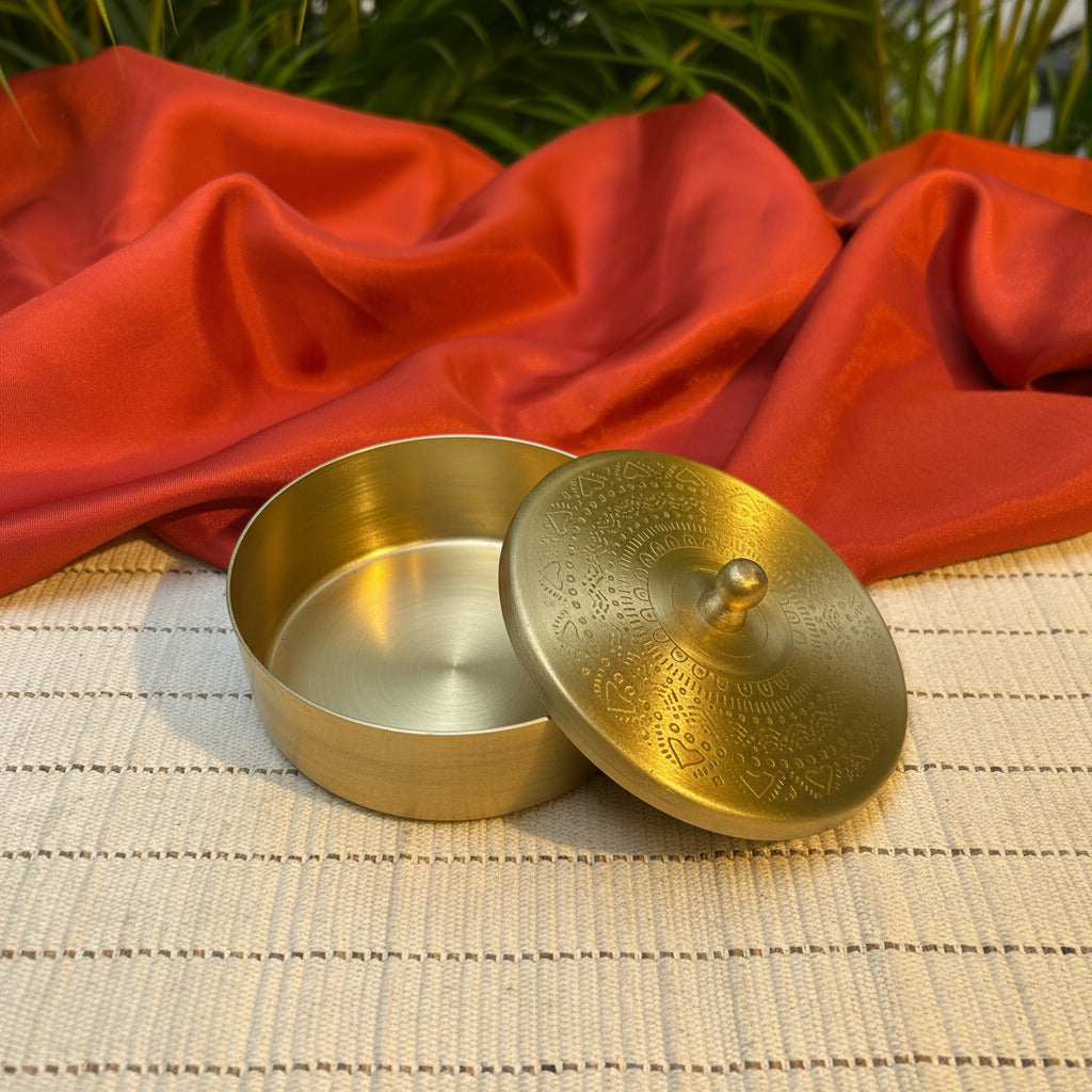 Pure Brass Small Nut / Trinket Jar Box  - 4 inches Diameter - Mandala Design
