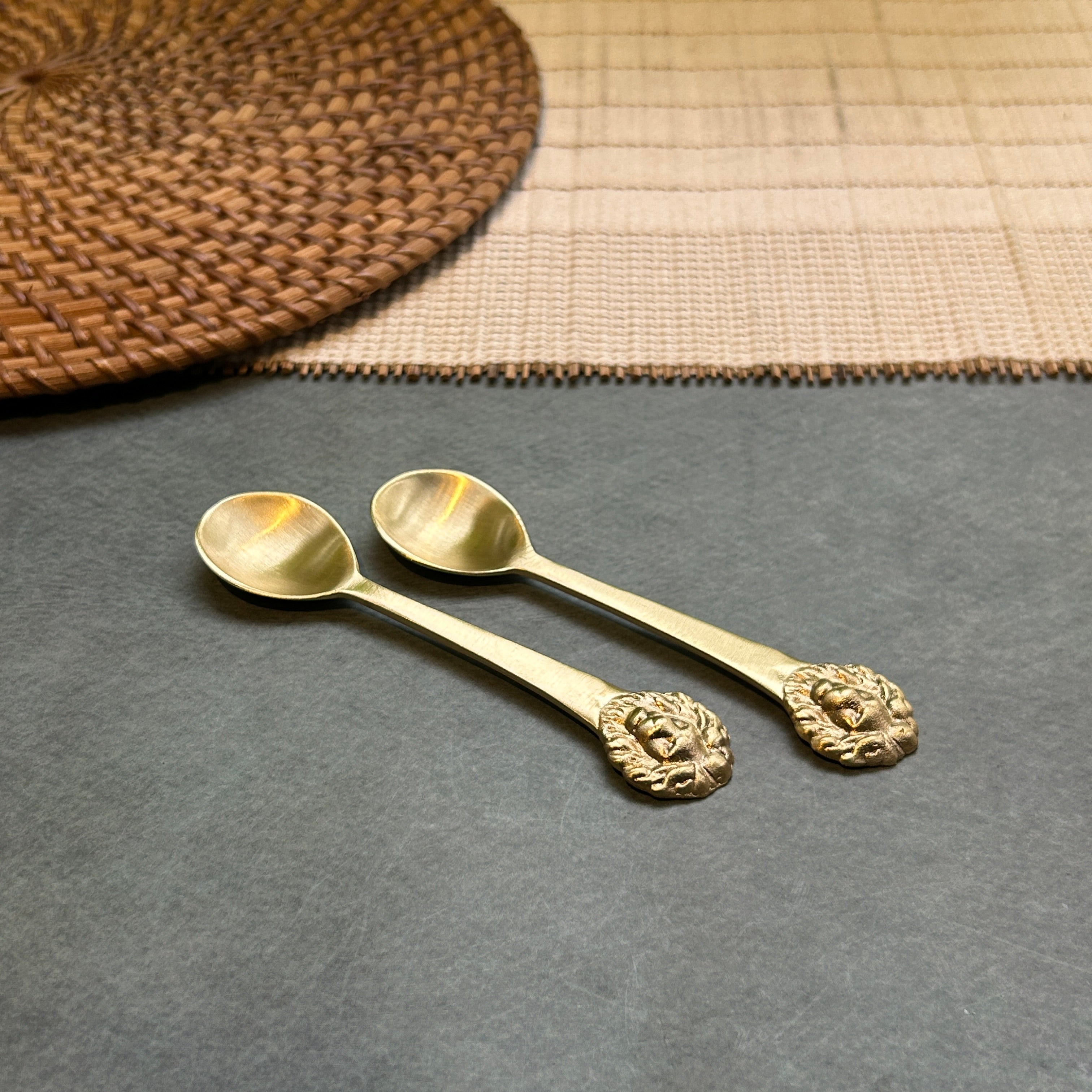 Ambi Lion Motif Pure Brass Spoon Set | Set of 2, 4 or 6