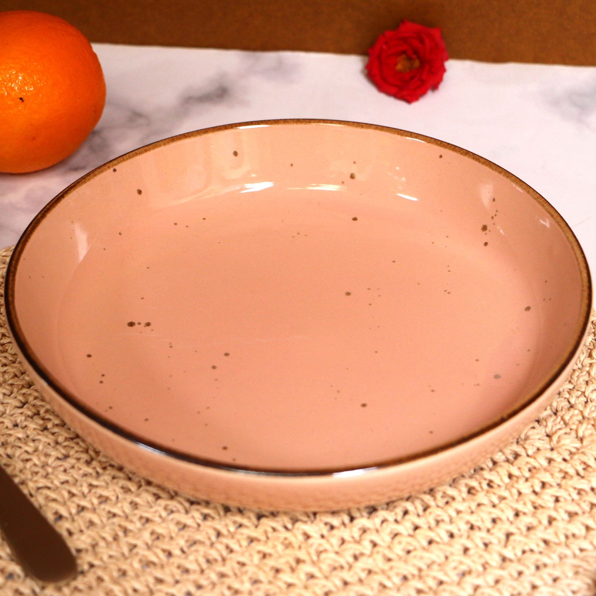 Ambi Stoneware Glazed Peach Shallow Bowl 9 inch