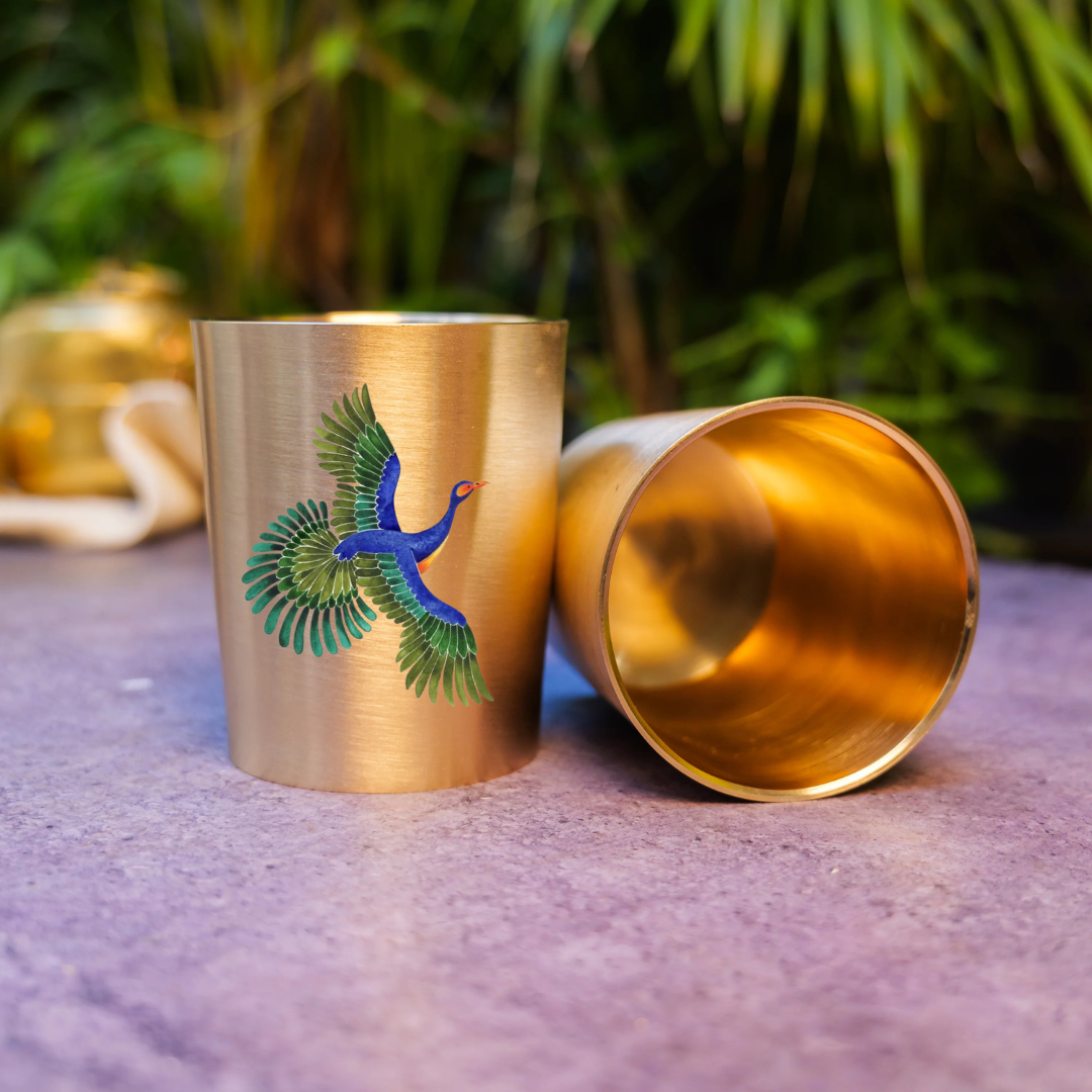 Ambi Pure 100% Lead Free Kansa Pattachitra birds Hand Painted Glass – 250 ML - For Ayurvedic Wellness