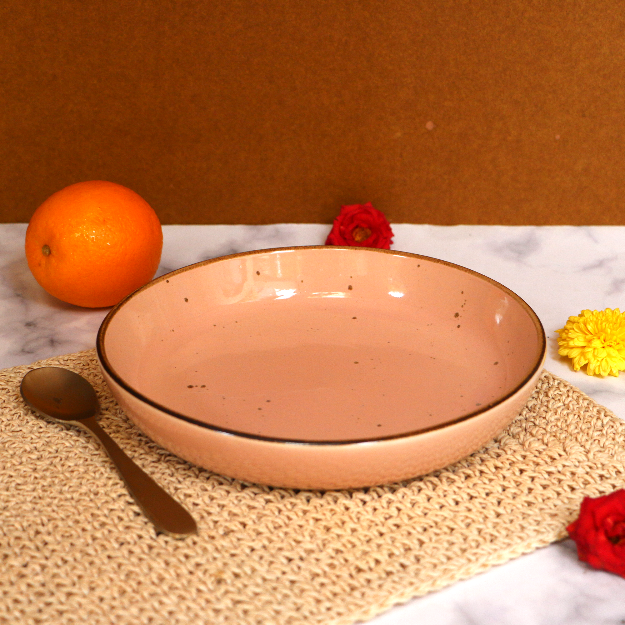 Ambi Stoneware Glazed Peach Shallow Bowl 9 inch