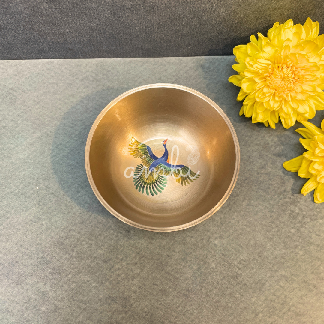 100% Pure Lead Free Kansa Pattachitra bird Hand Painted Finish Small Bowl (Katori) 3 inch