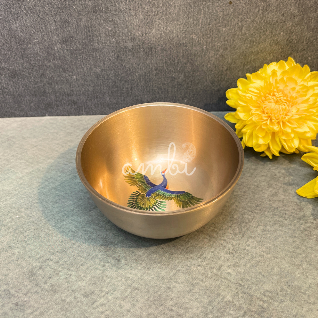 100% Pure Lead Free Kansa Pattachitra bird Hand Painted Finish Small Bowl (Katori) 3 inch