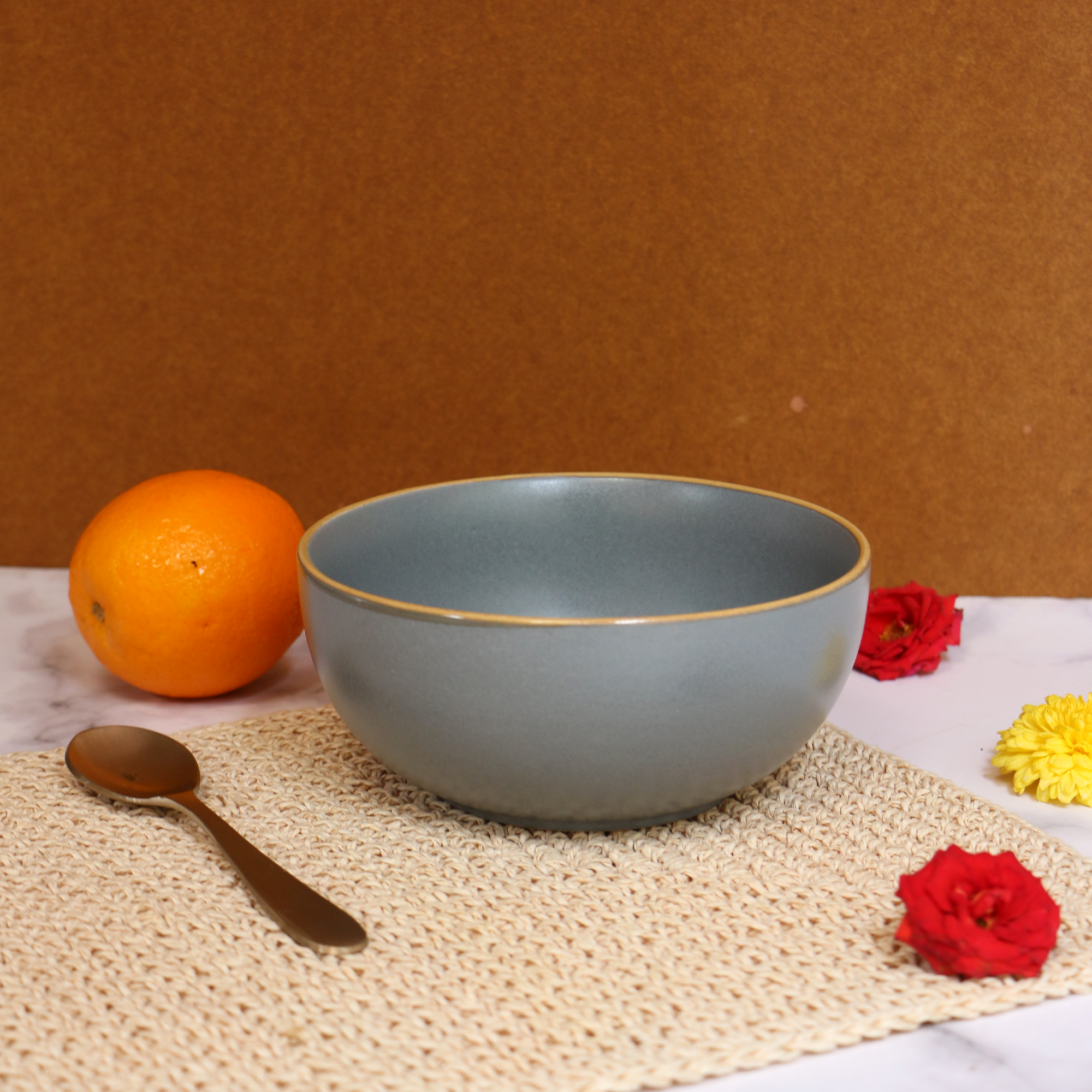 Ambi Stoneware handmade Blue-Grey Salad Bowl 7 inch