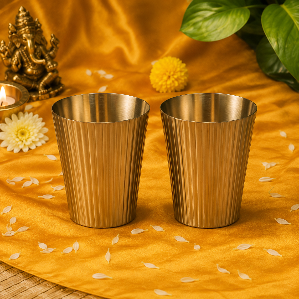 Ambi Home 100% Pure Lead-Free Brass Glass Gift Set of 2 | Handcrafted Brass Tumbler Gift Box