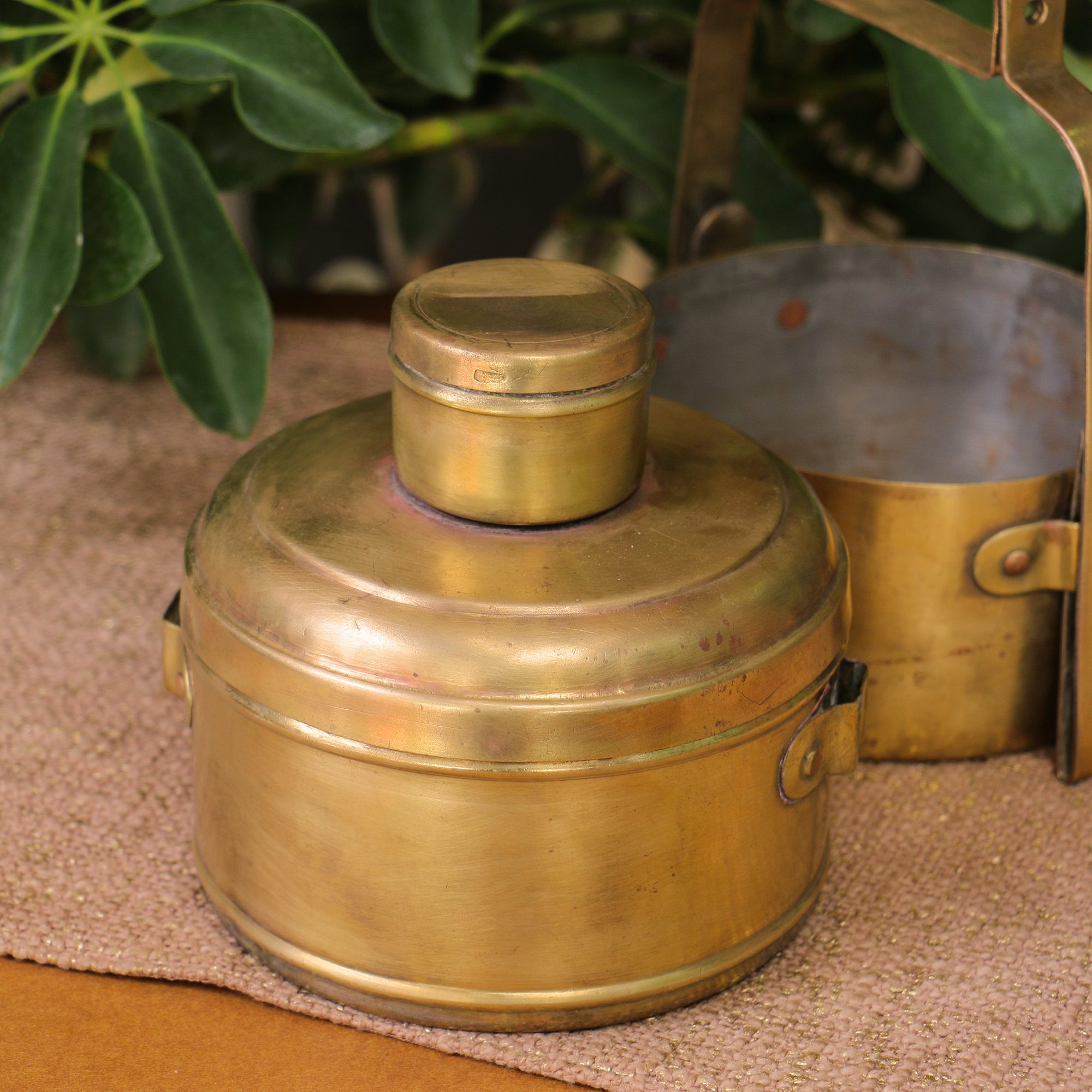 Elegant Handcrafted Vintage Brass Two Tier Tiffin Set