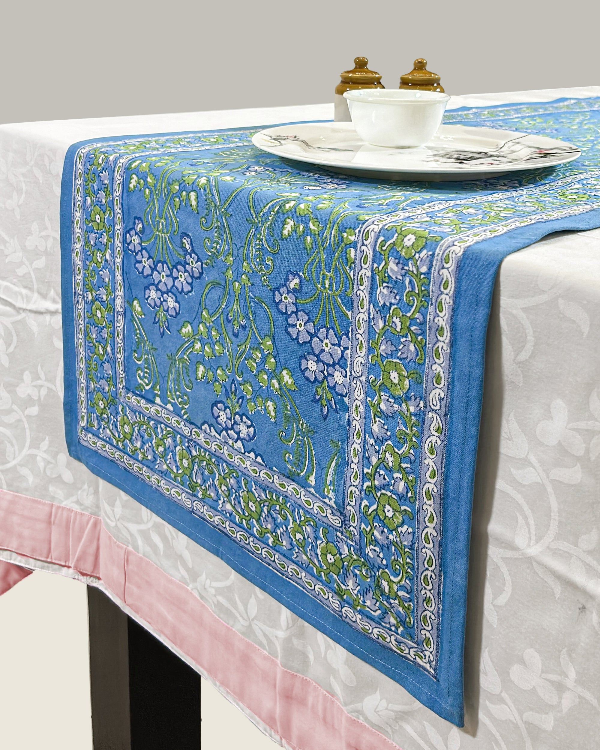 Floral Wide Table Runner (Blue)