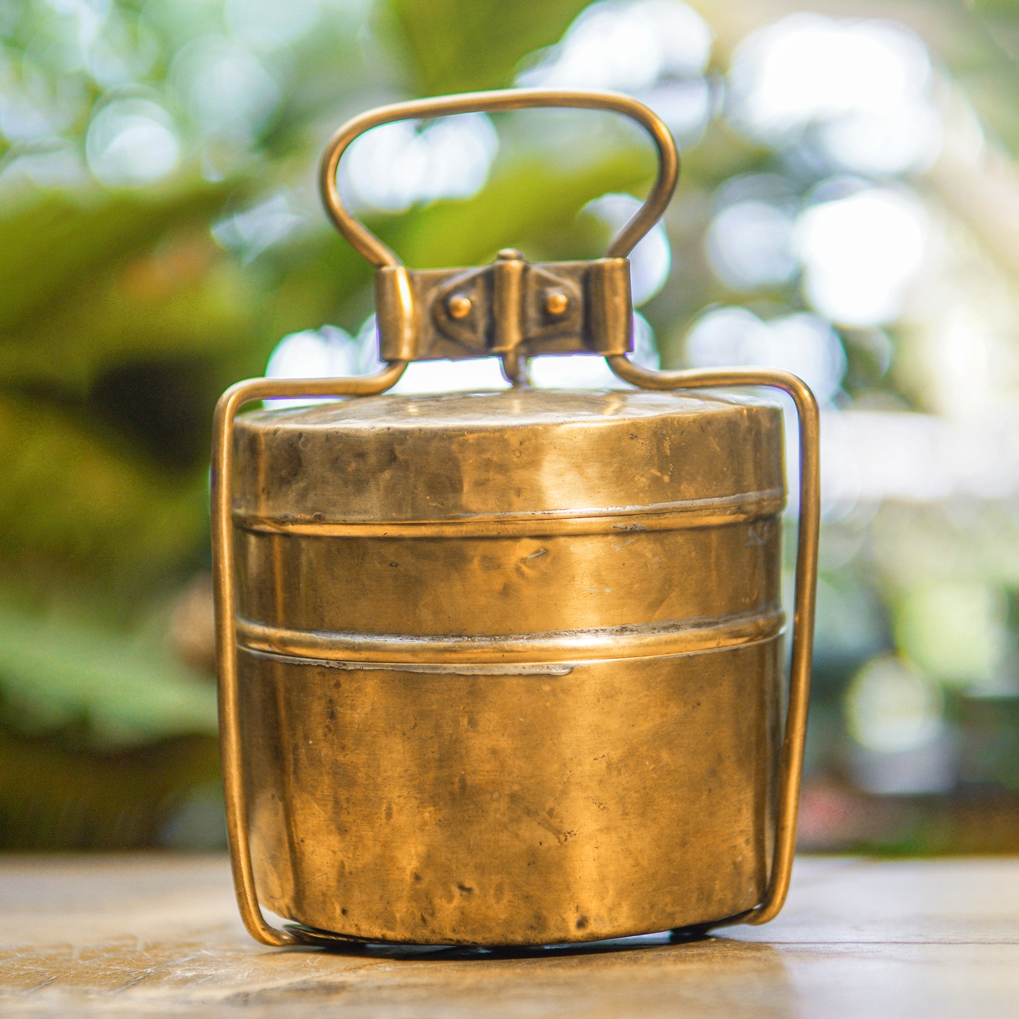 Handcrafted Vintage Brass Two Tier Tiffin Set