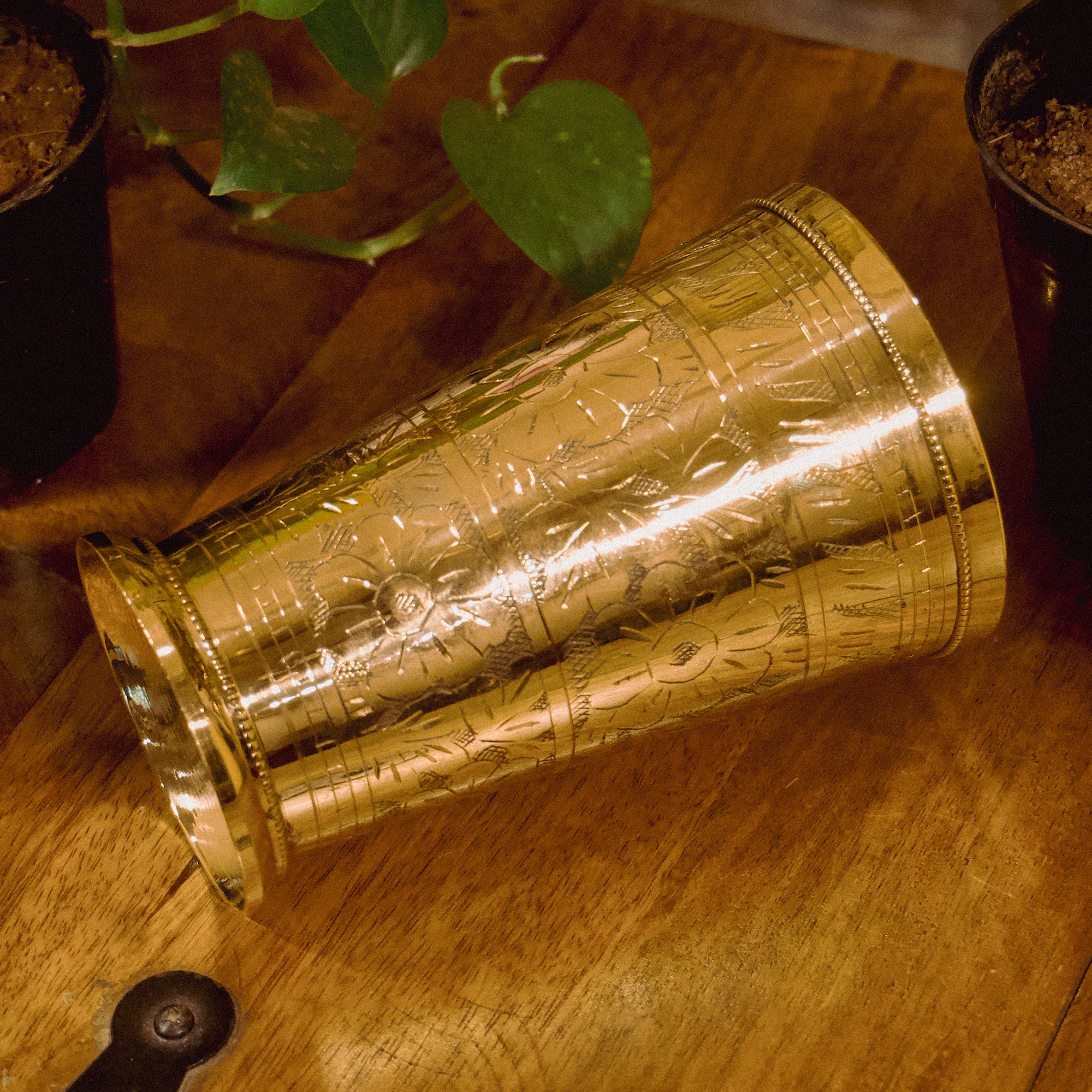 Tall Brass Inlay Work Lassi Glass