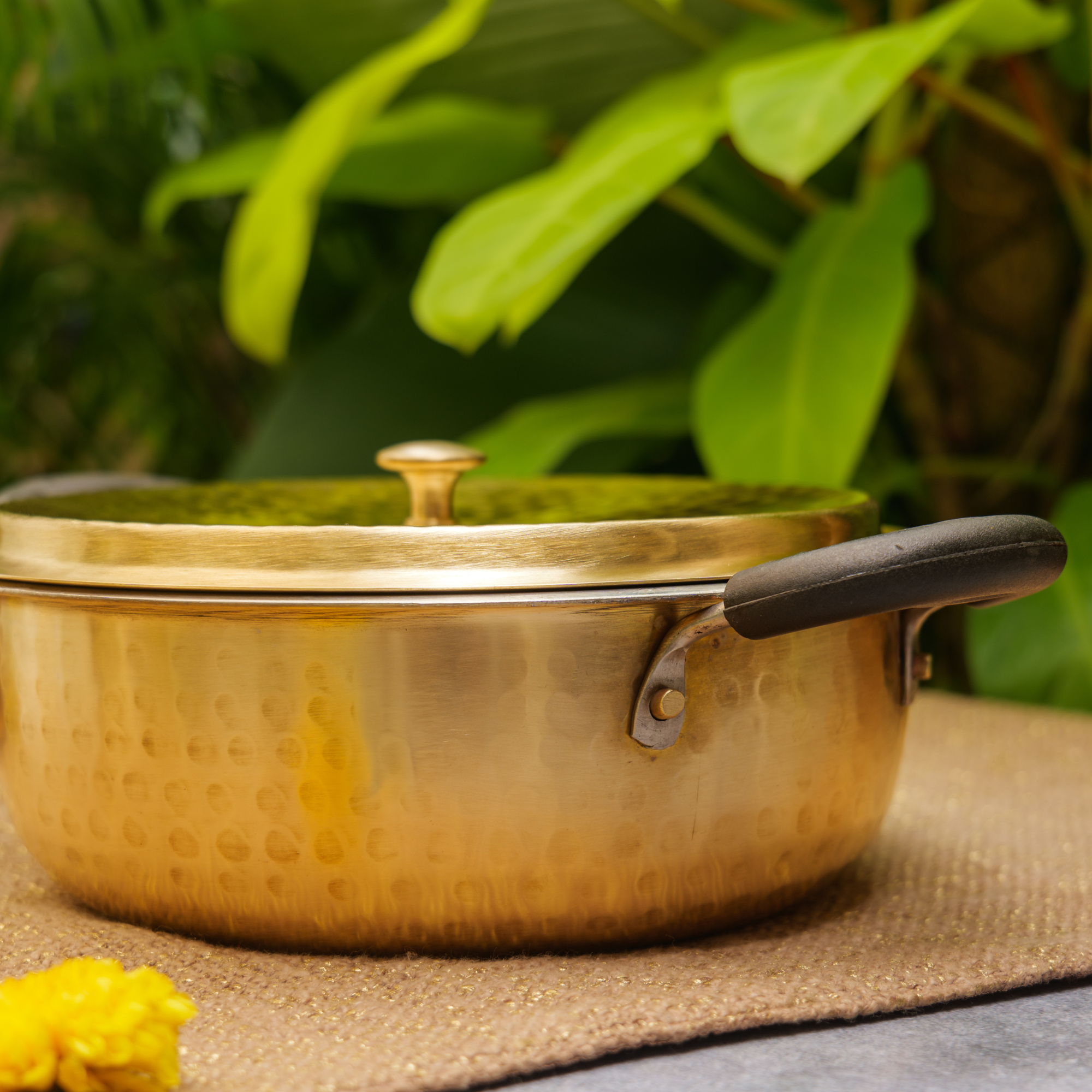 Pure Brass Traditional Hammered Kadhai / Kadai (with Kalai) - 3 Litres