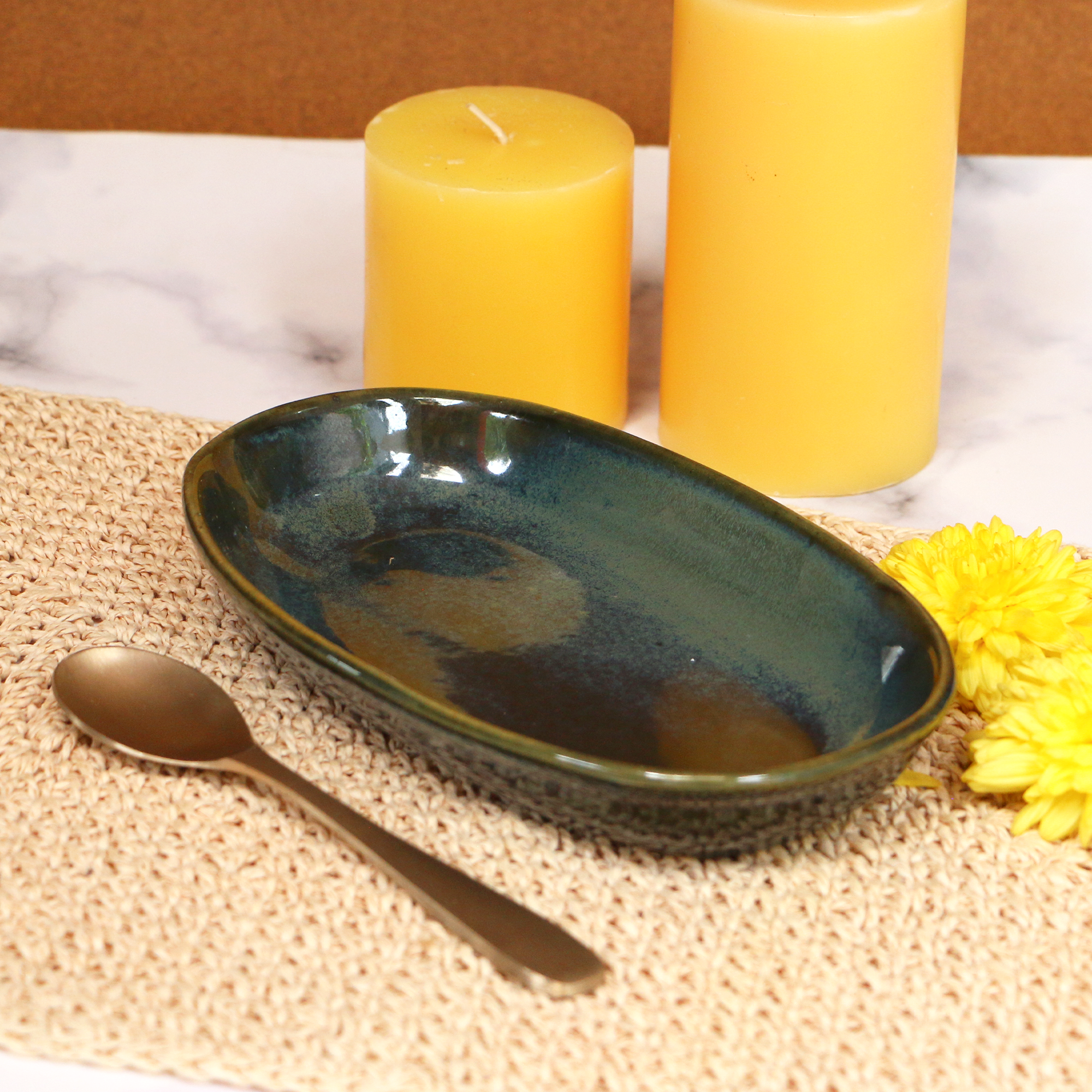 Handmade Ceramic Emerald Blue Serving Platter