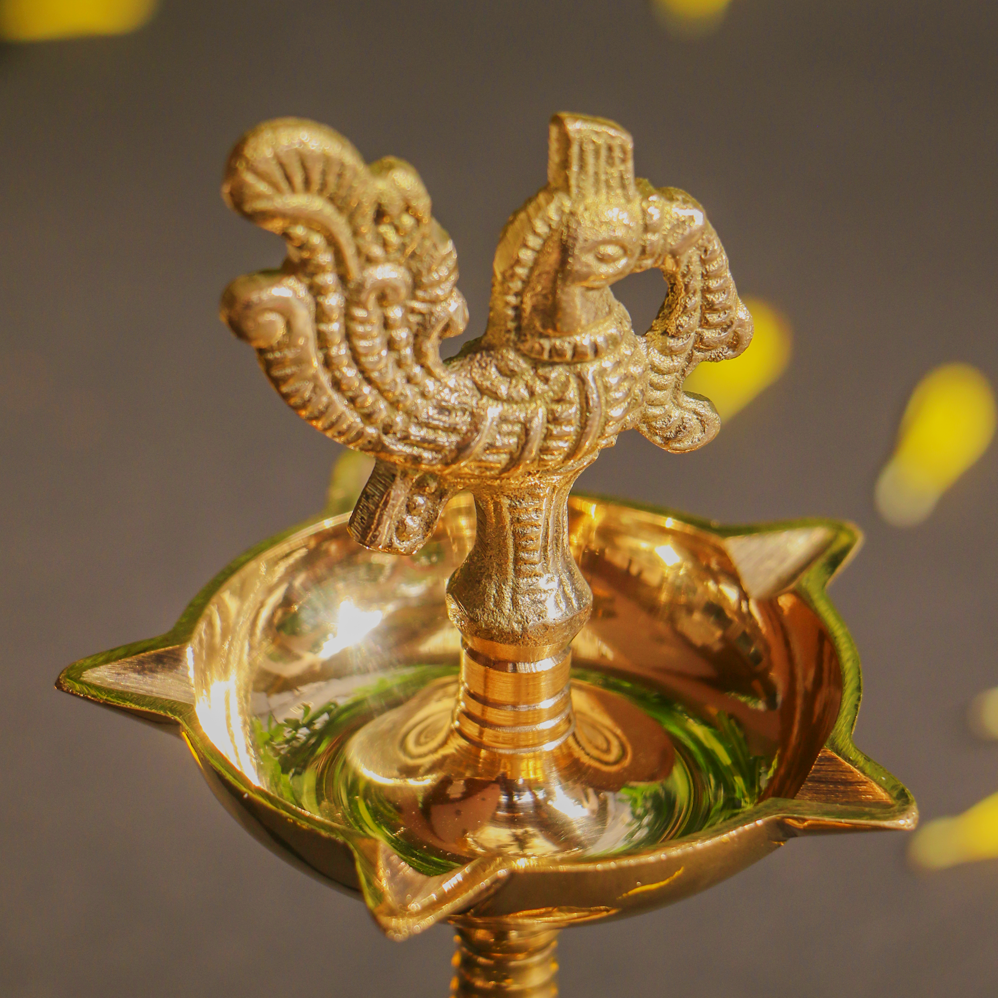 deepa 100% Pure Brass Pooja Deepam / Deepak - 5 Baati - with Brass Murga