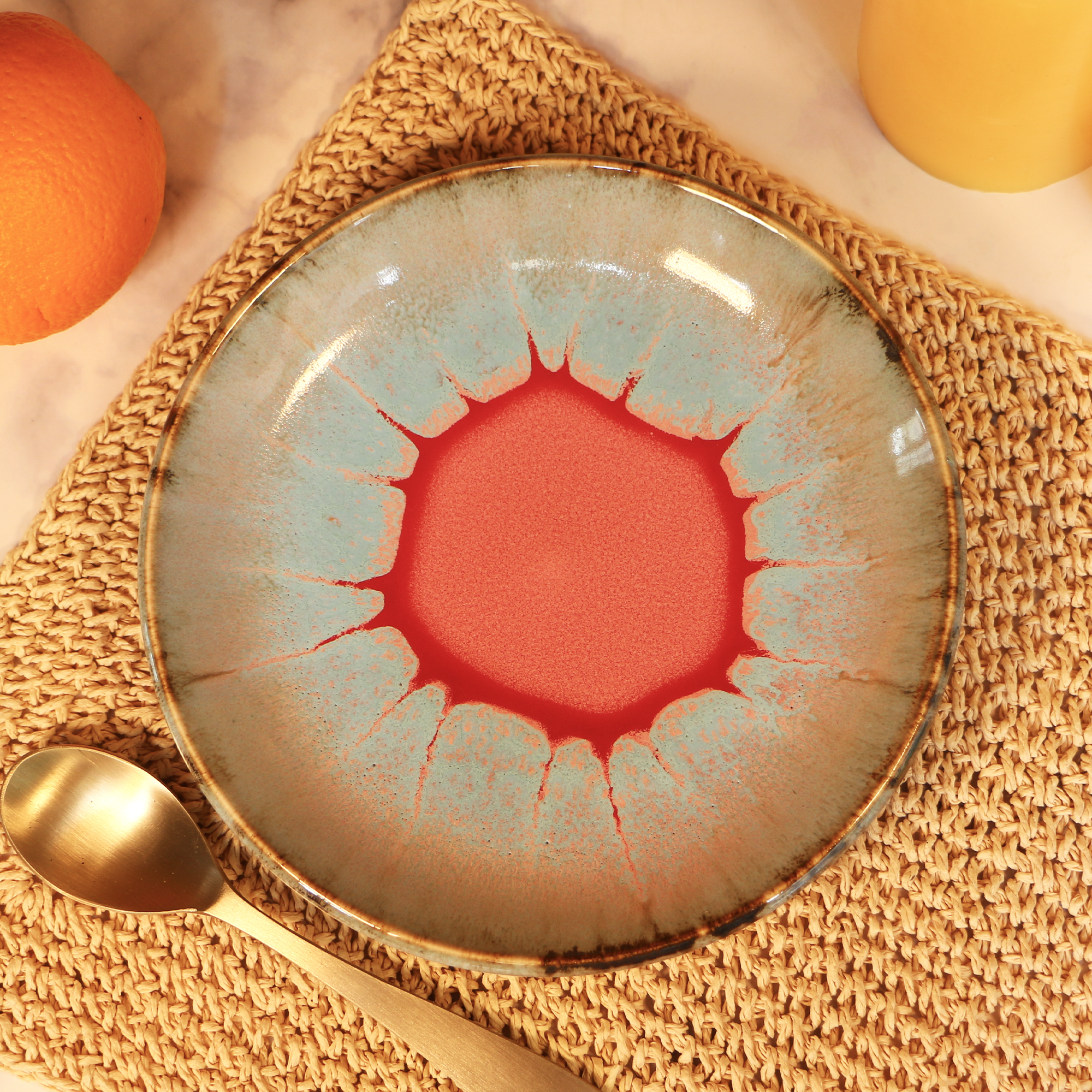 Handmade Art Red Dot  Plate 8 inch