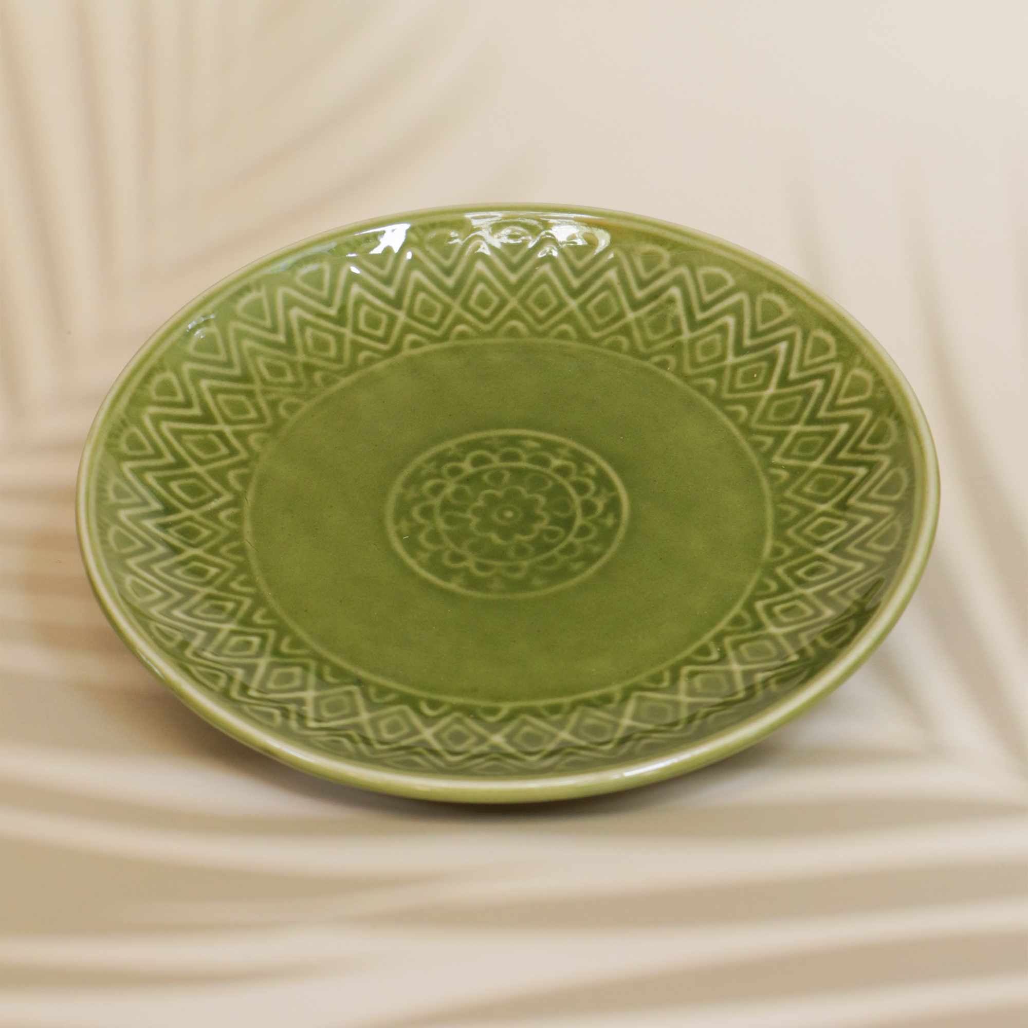 Ambi Handmade Stoneware Premium Olive Green Plate 8 inch Set of 2