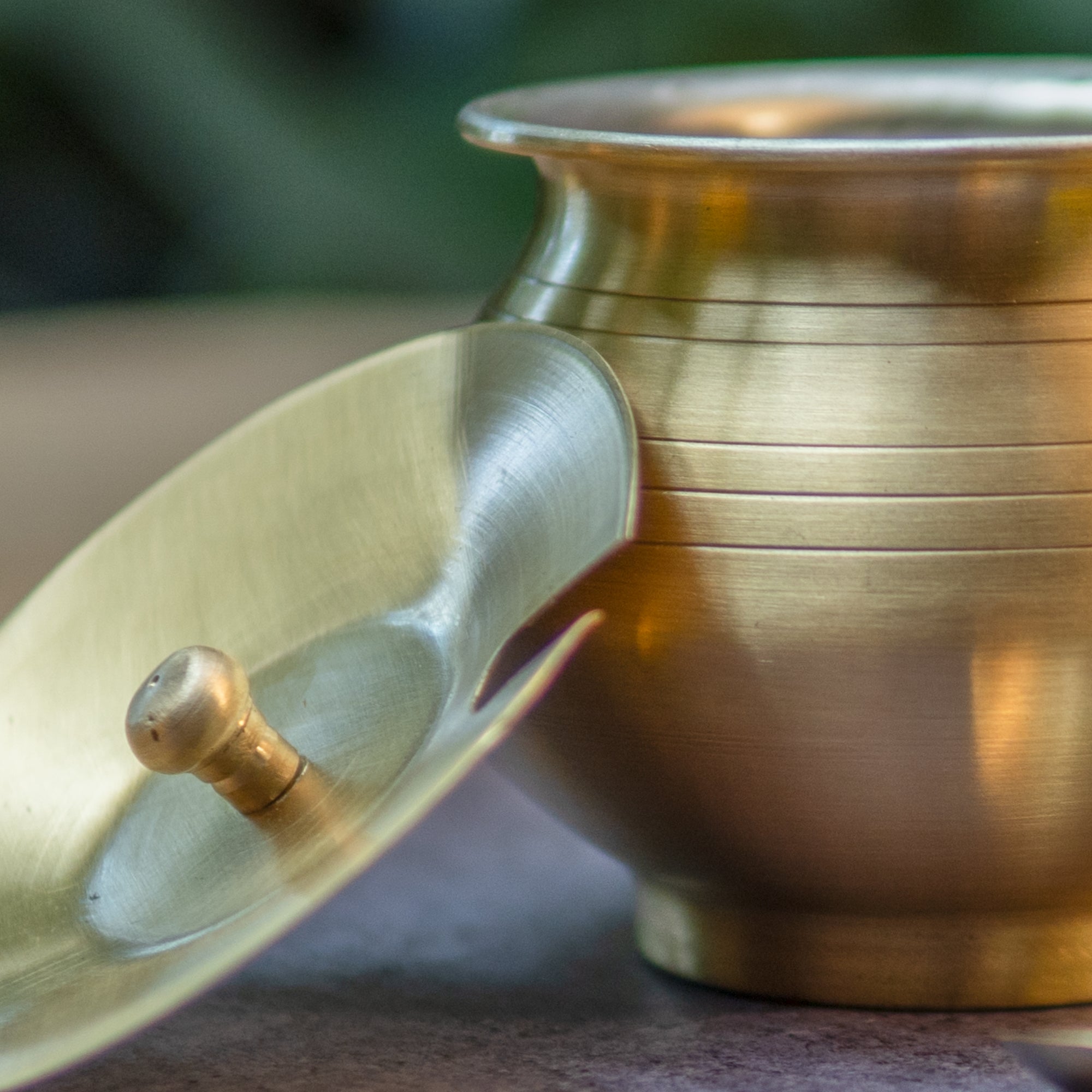 Pure Brass Ghee Pot (Matte) With Spoon - Gold Finish 350 ml