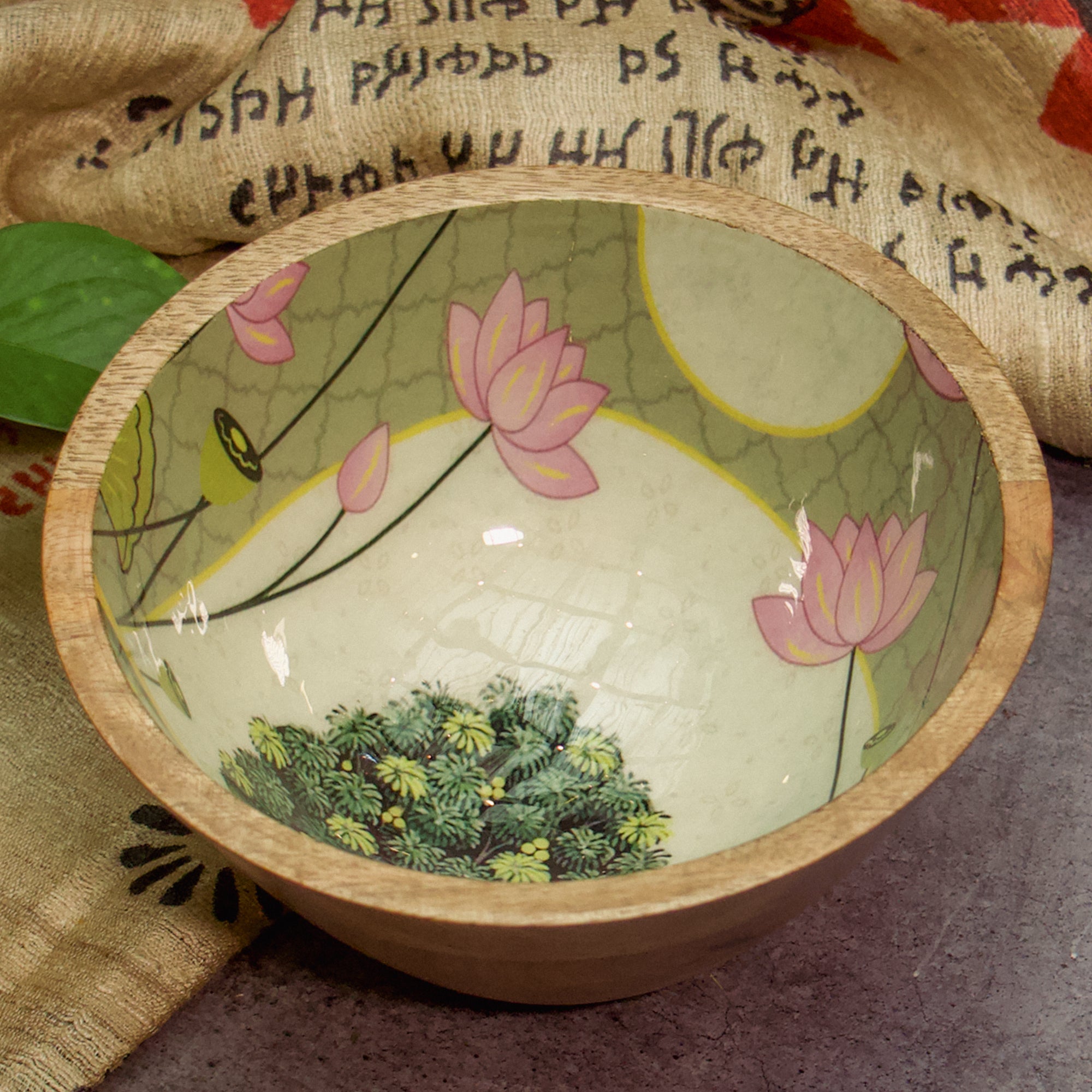 Floral Handmade Wooden Bowl 2-Piece Set