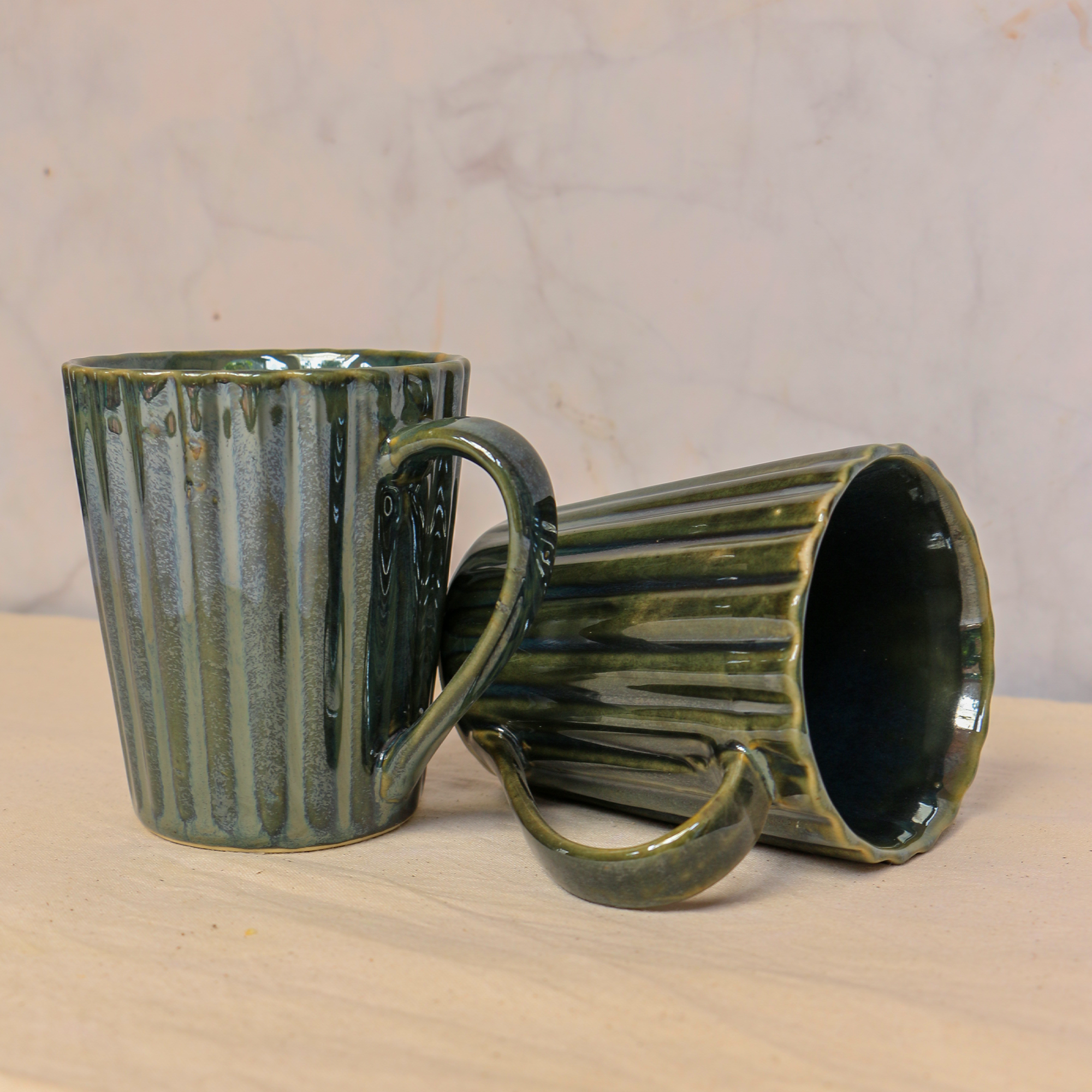 Ambi Ribbed Golden Blue Coffee Mugs Set of 4