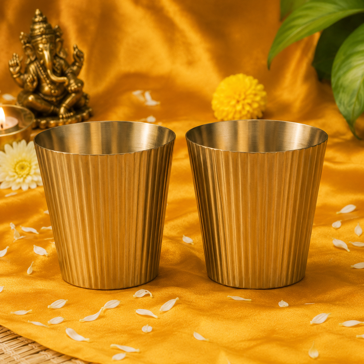 Ambi Home 100% Pure Lead-Free Brass Glass Gift Set of 2 | Handcrafted Brass Tumbler Gift Box