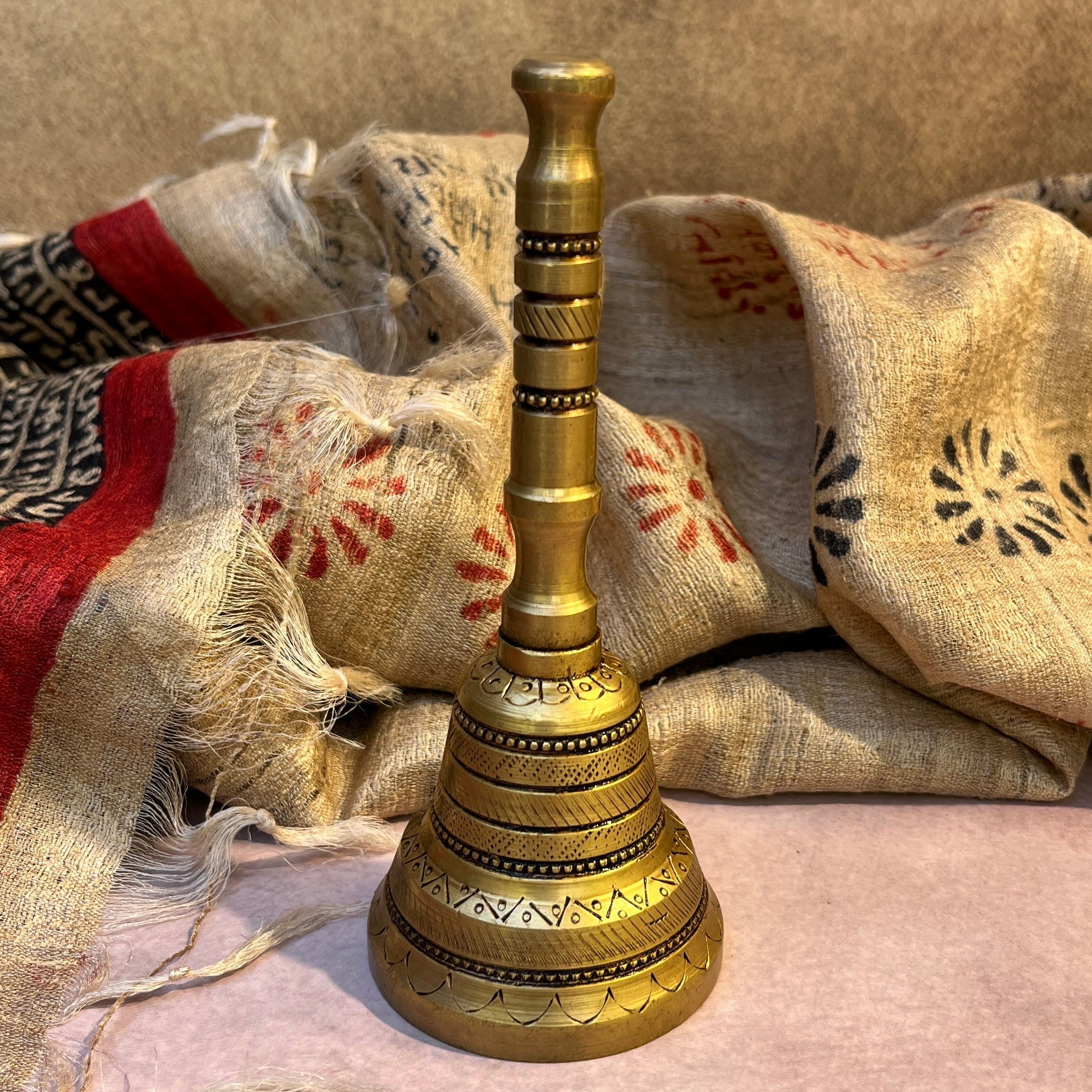 Ambi Pure Brass Engraved Aarti Bell - 5.9 Inch Height