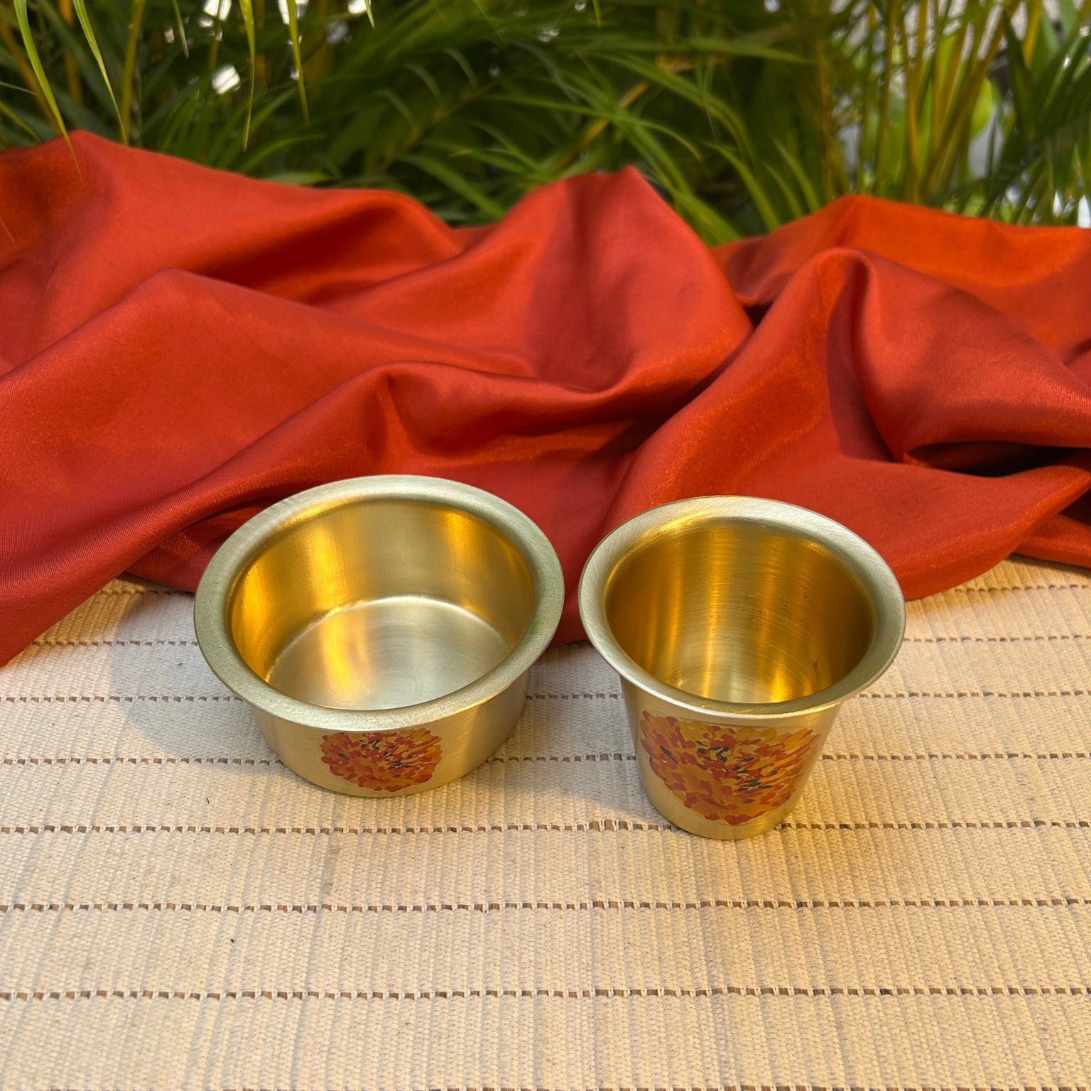 Ambi Pure Brass Marigold Hand-Painted South Indian Coffee Dabara Set