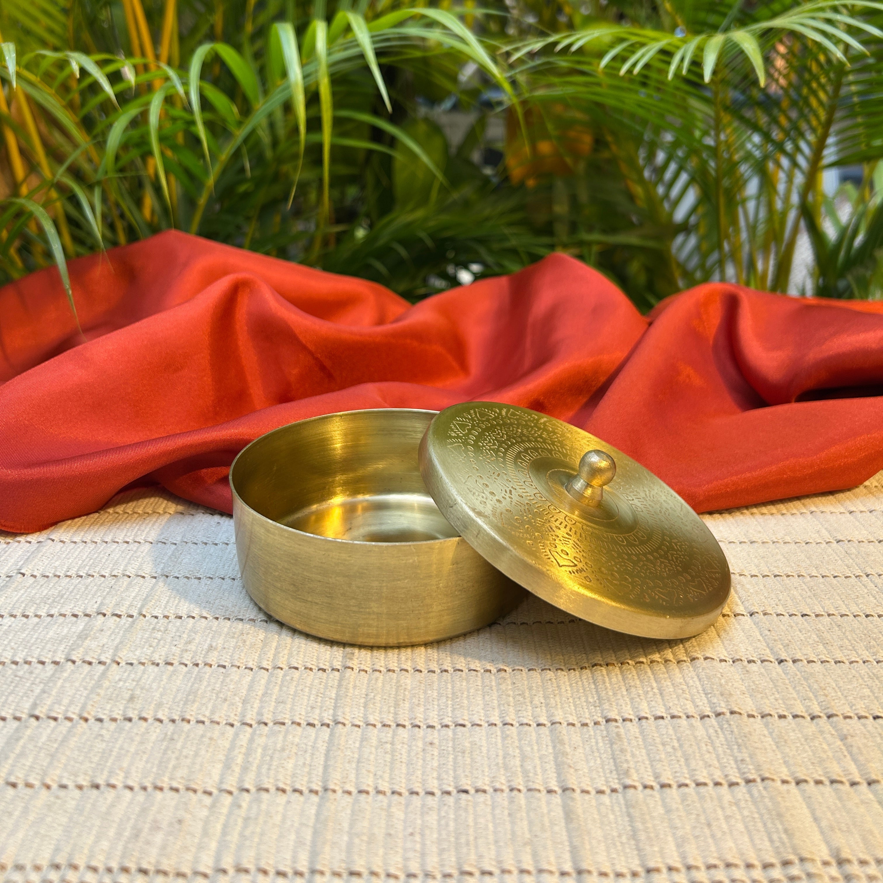 Pure Brass Small Nut / Trinket Jar Box  - 4 inches Diameter - Mandala Design