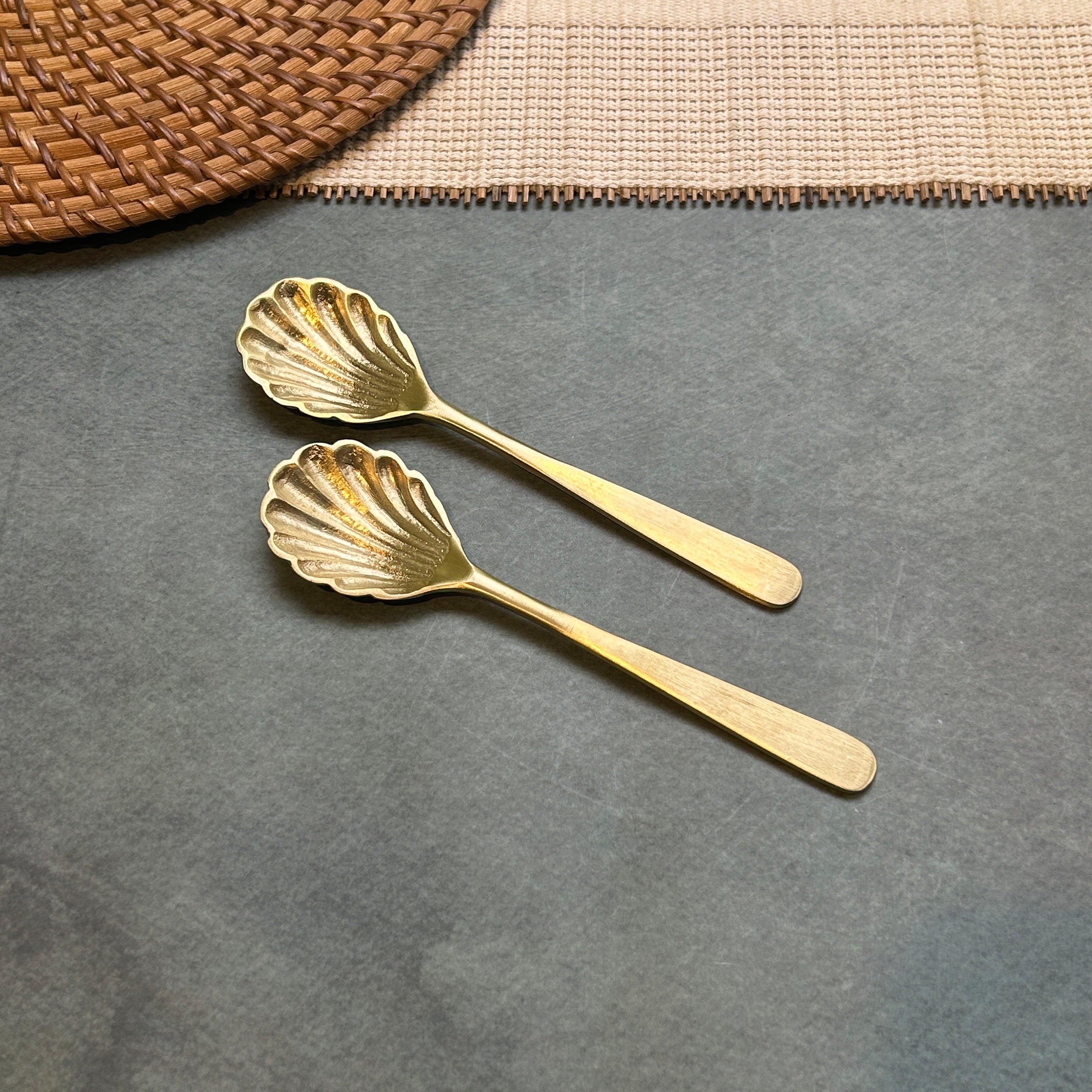 AMBI Pure Brass Artisan Shell-Motif Spoon
