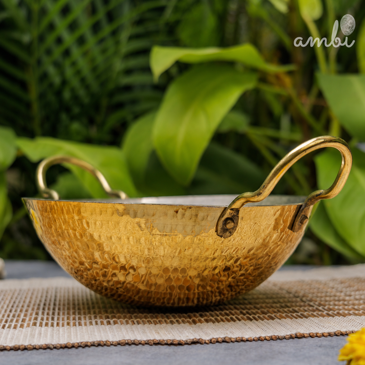 Pure Brass Traditional Hammered Kadhai — 8.5 Inches | Ambi