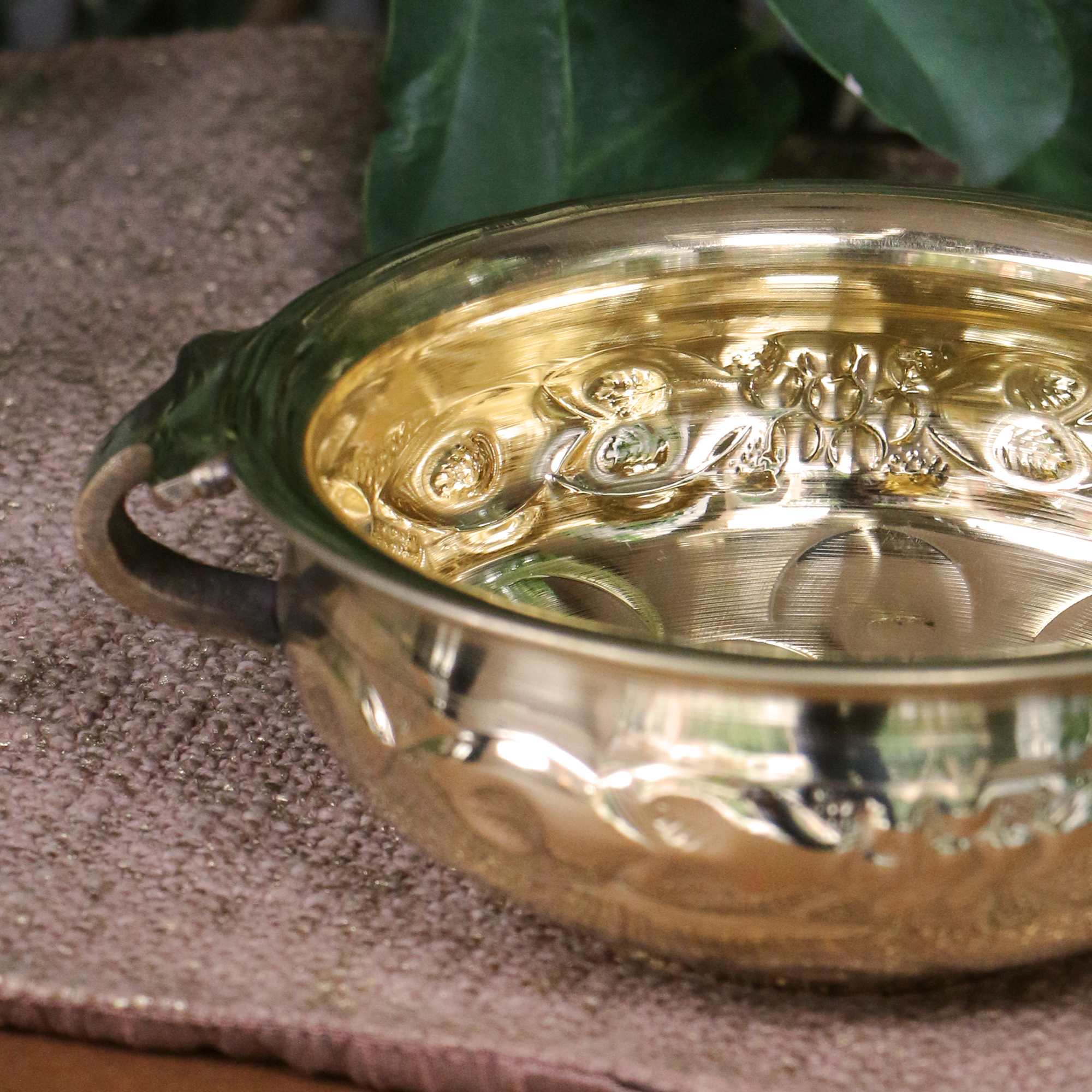 Pure Brass Urli Embossed Design 8.5 inches Diameter