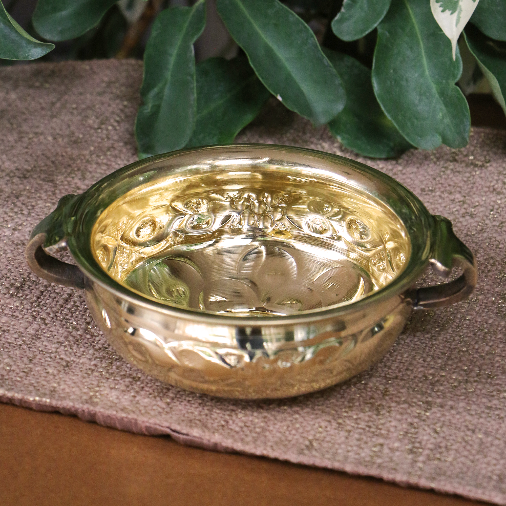 Pure Brass Urli Embossed Design 6.5 inches Diameter