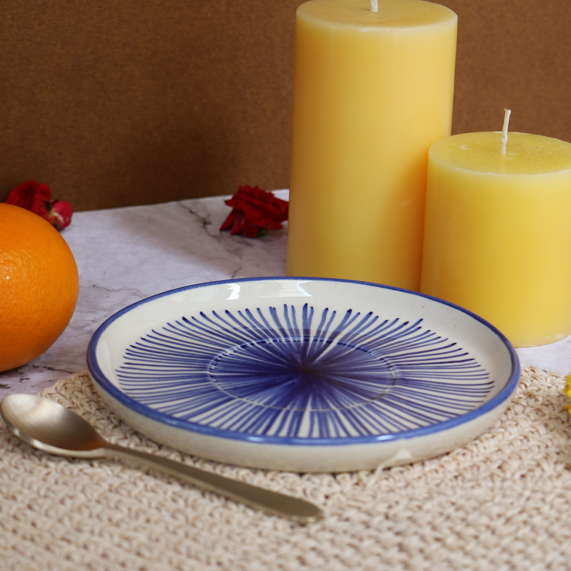 Ambi Stoneware Glazed Blue Decal Small Plate 6 inch