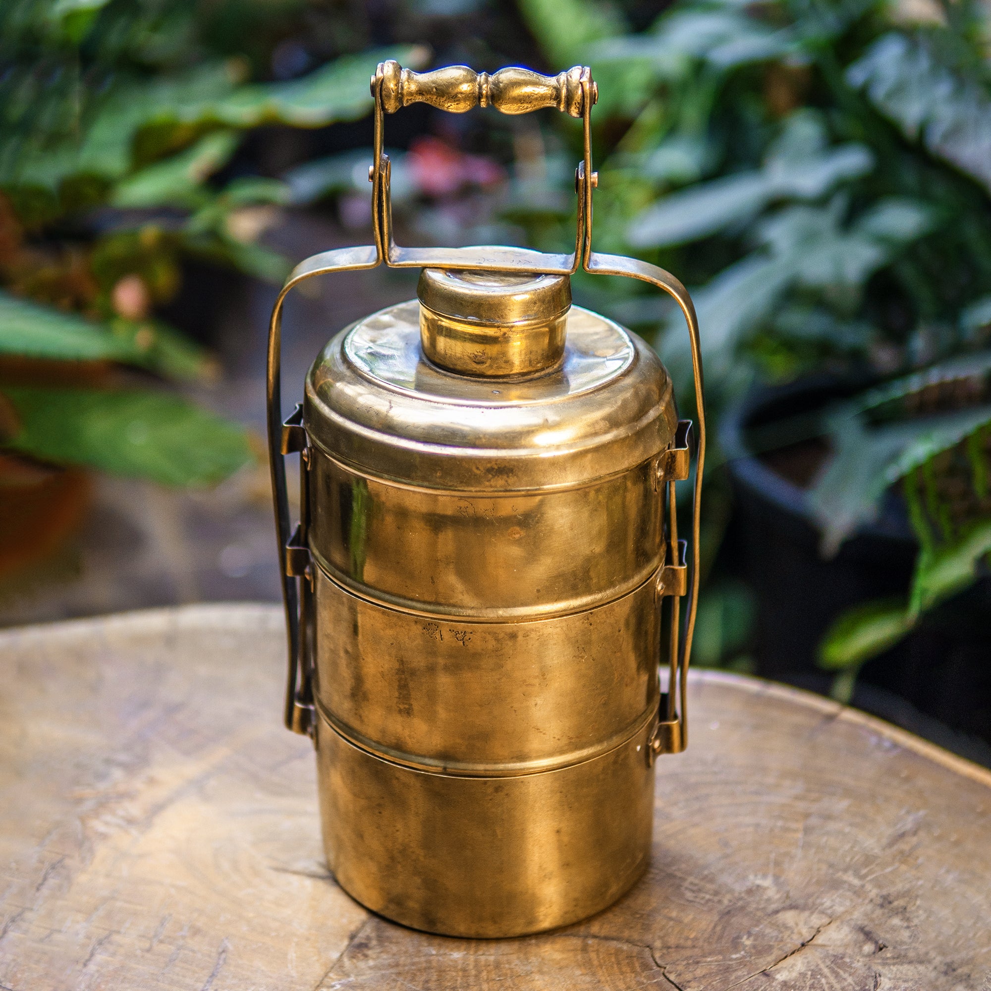 Elegant Handcrafted Vintage Brass Three Tier Tiffin Set