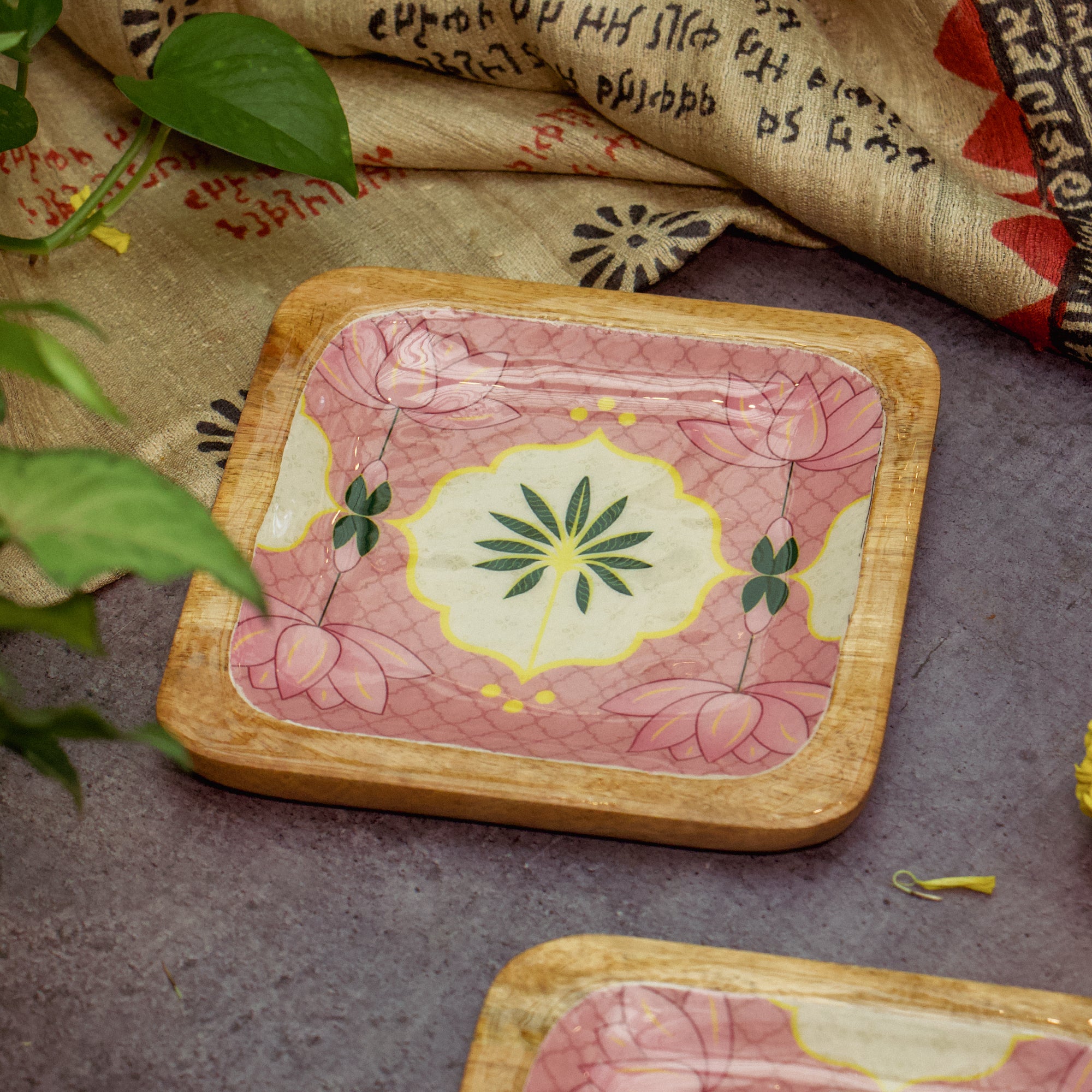 Handmade Wooden Pink Square Platter