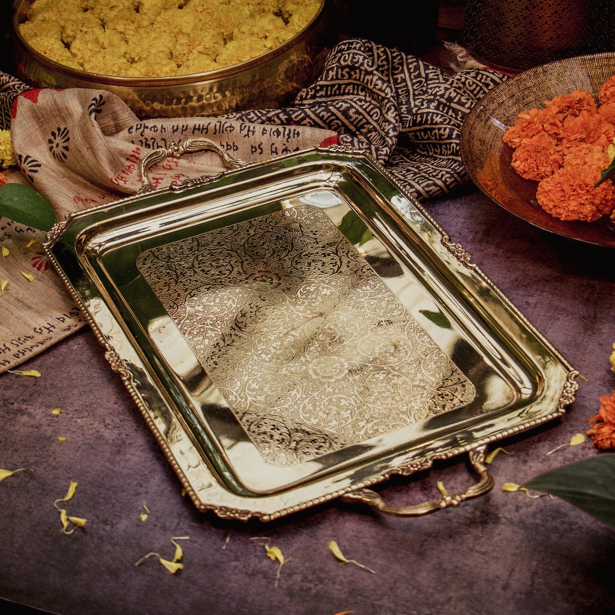 Brass Golden Imperial Inlay Brass Tray