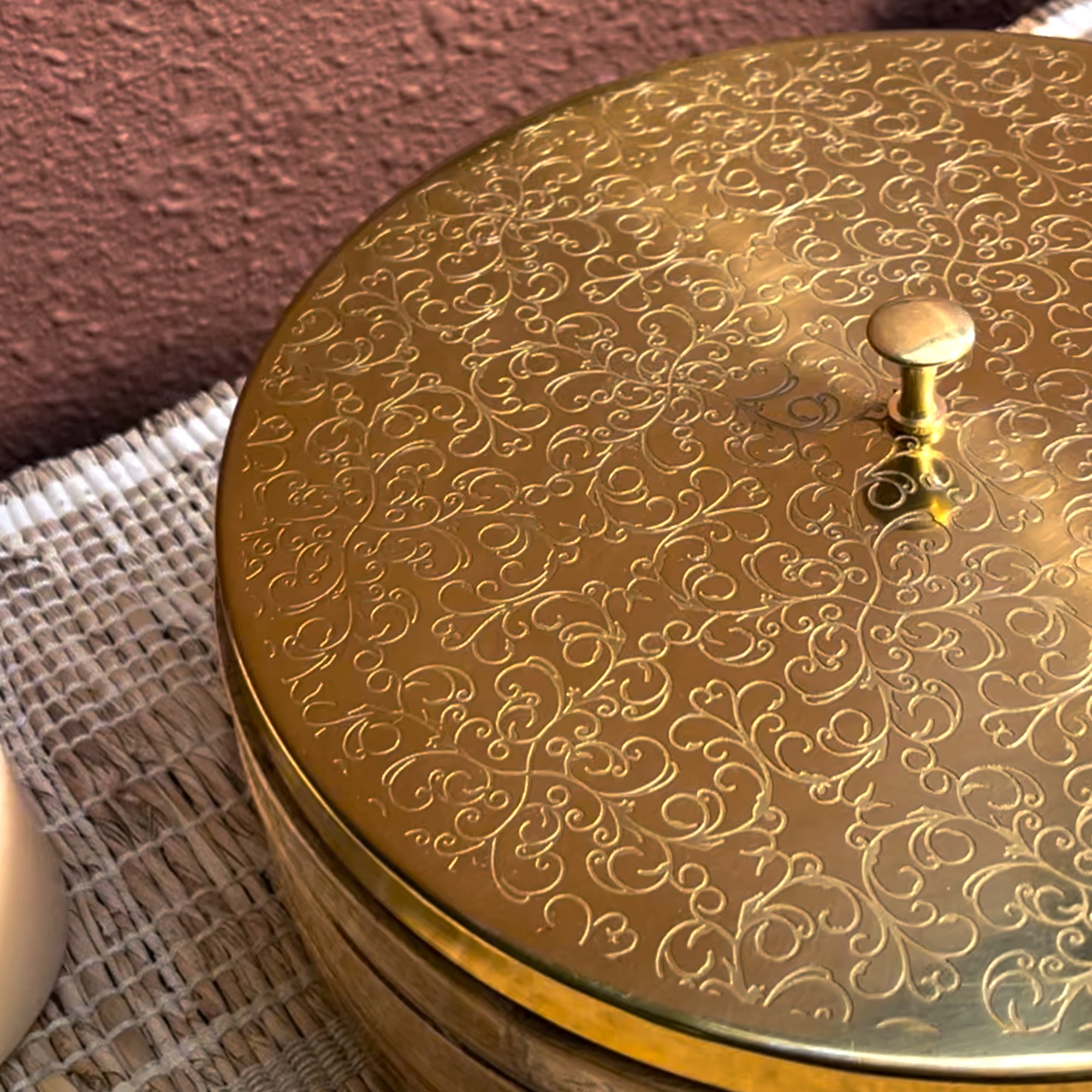 Intricately Etched Aesthetic Roti Box with Wooden Base and Tongs