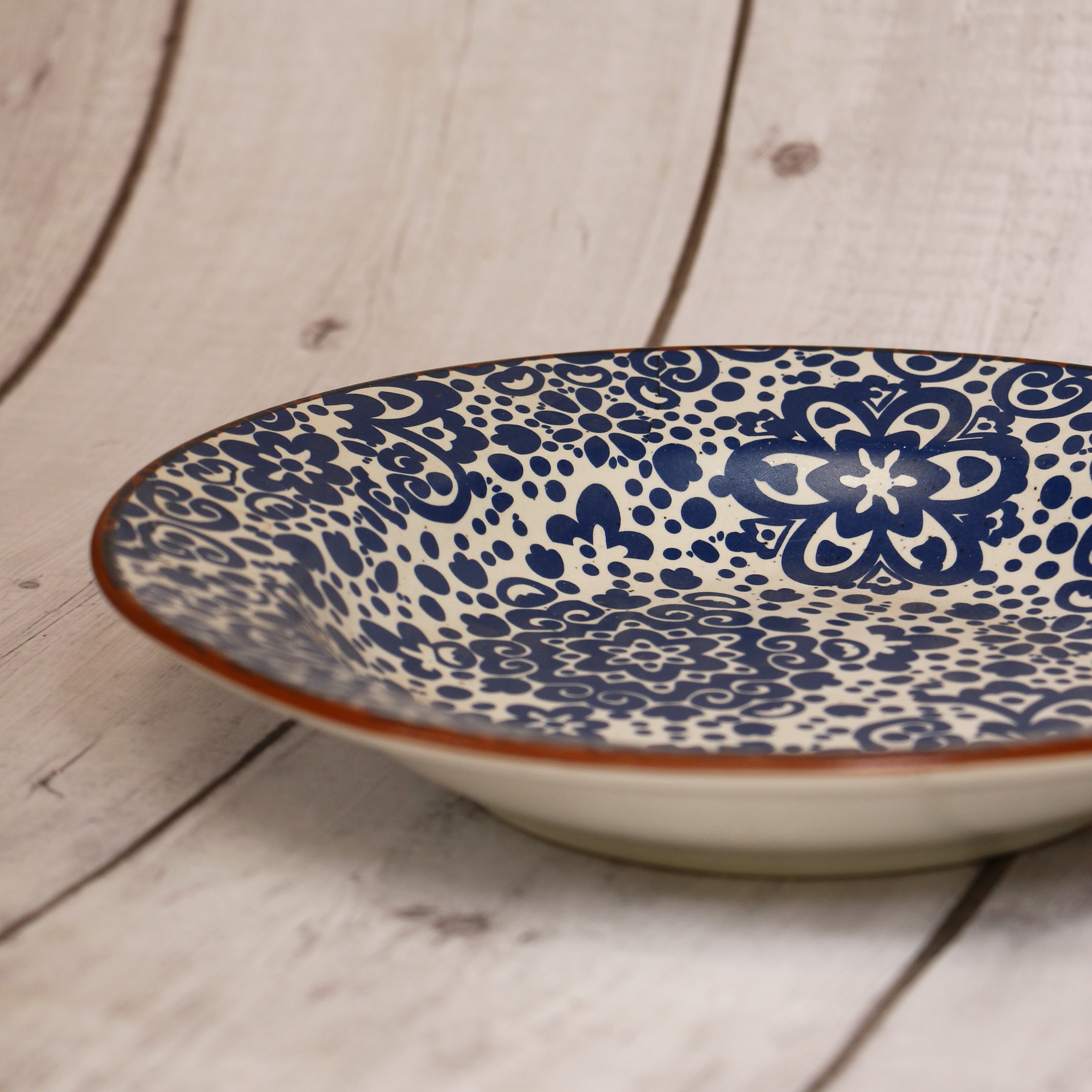 Ambi Turkish Handmade Blue Floral Pattern Pasta Platter 10 inch