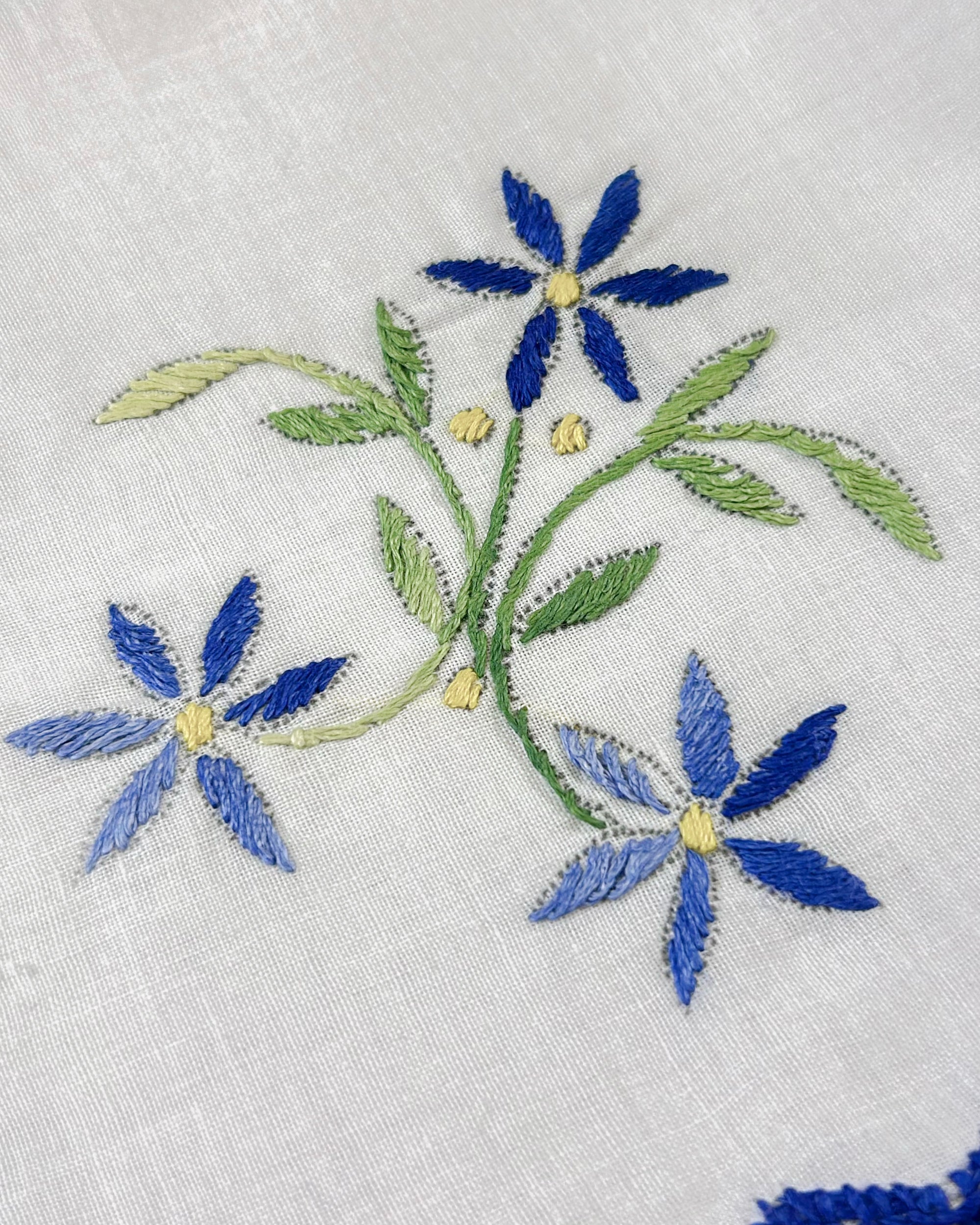 Hand Embroidered Linen Napkins - Set of 6 - Green