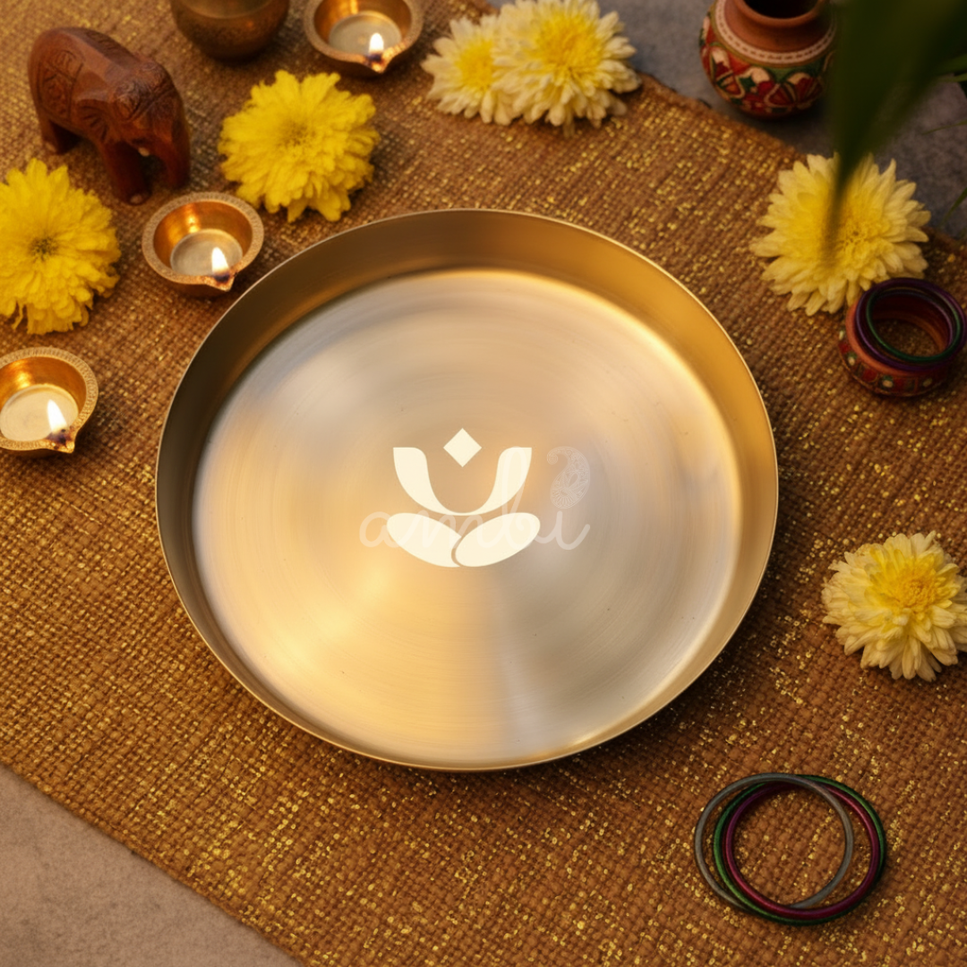 AMBI 100% Lead Free Pure Kansa Thali with laser cut design / Pooja Plate
