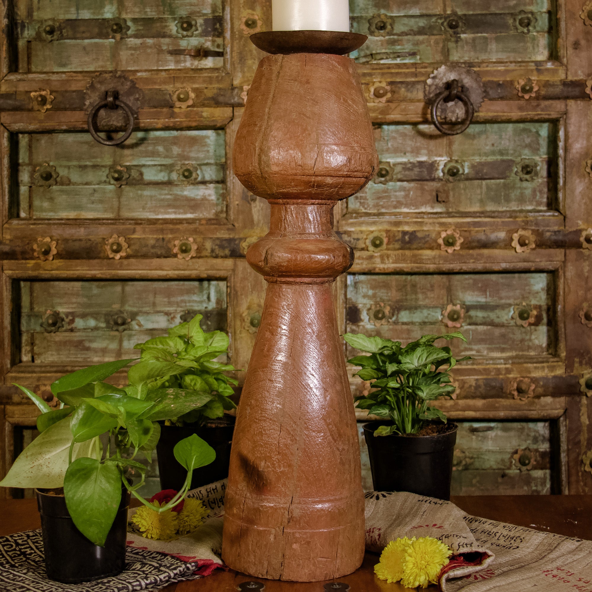 Wooden Candle Rustic Look Stand - Charpai Leg