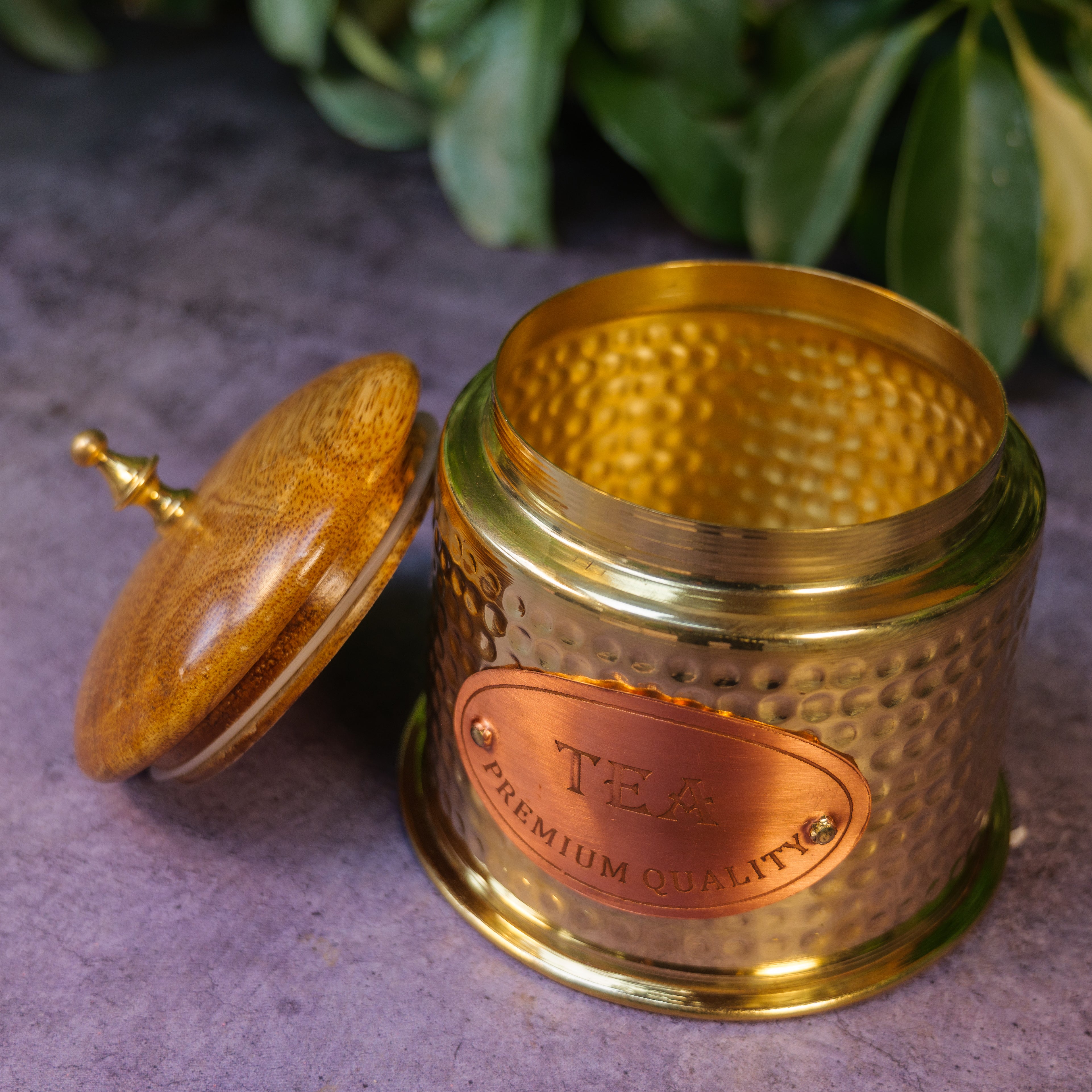 Sugar Jar - Pure Brass Hammered Jar Storage container - Small - Wood Lid