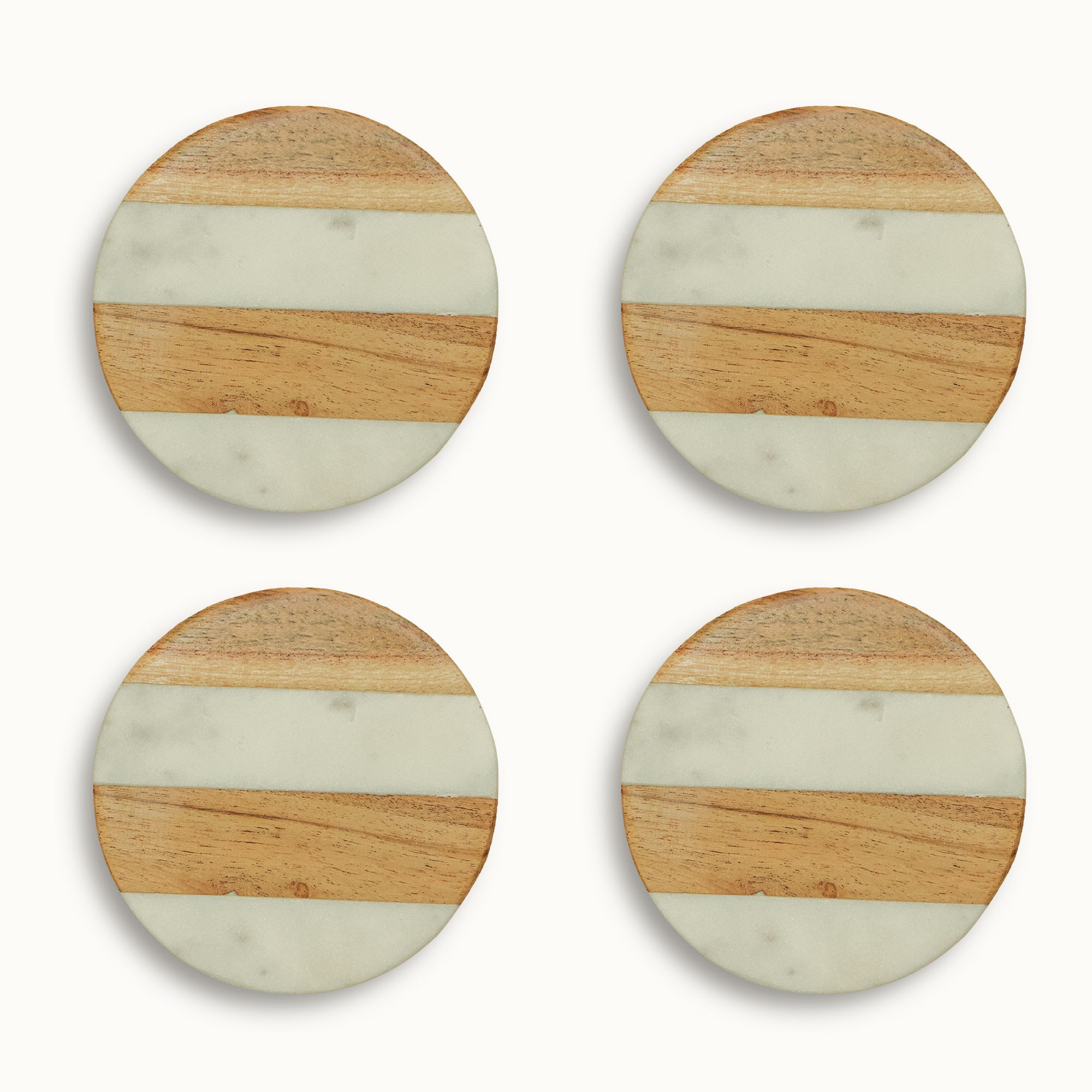 Original Makrana Marble Wood Inlay Coasters - Set of 2