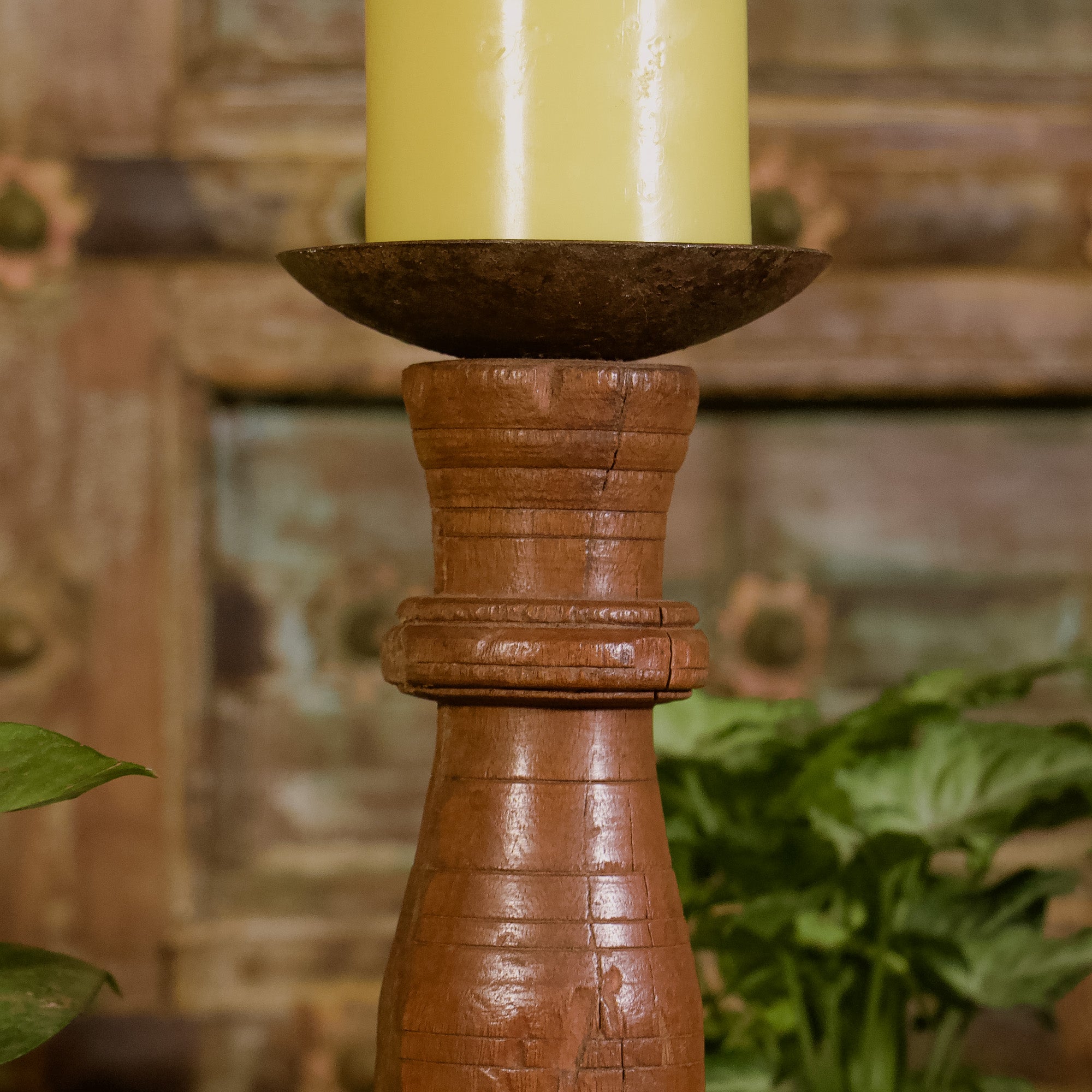 Wooden Candle Rustic Look Stand - Table Leg