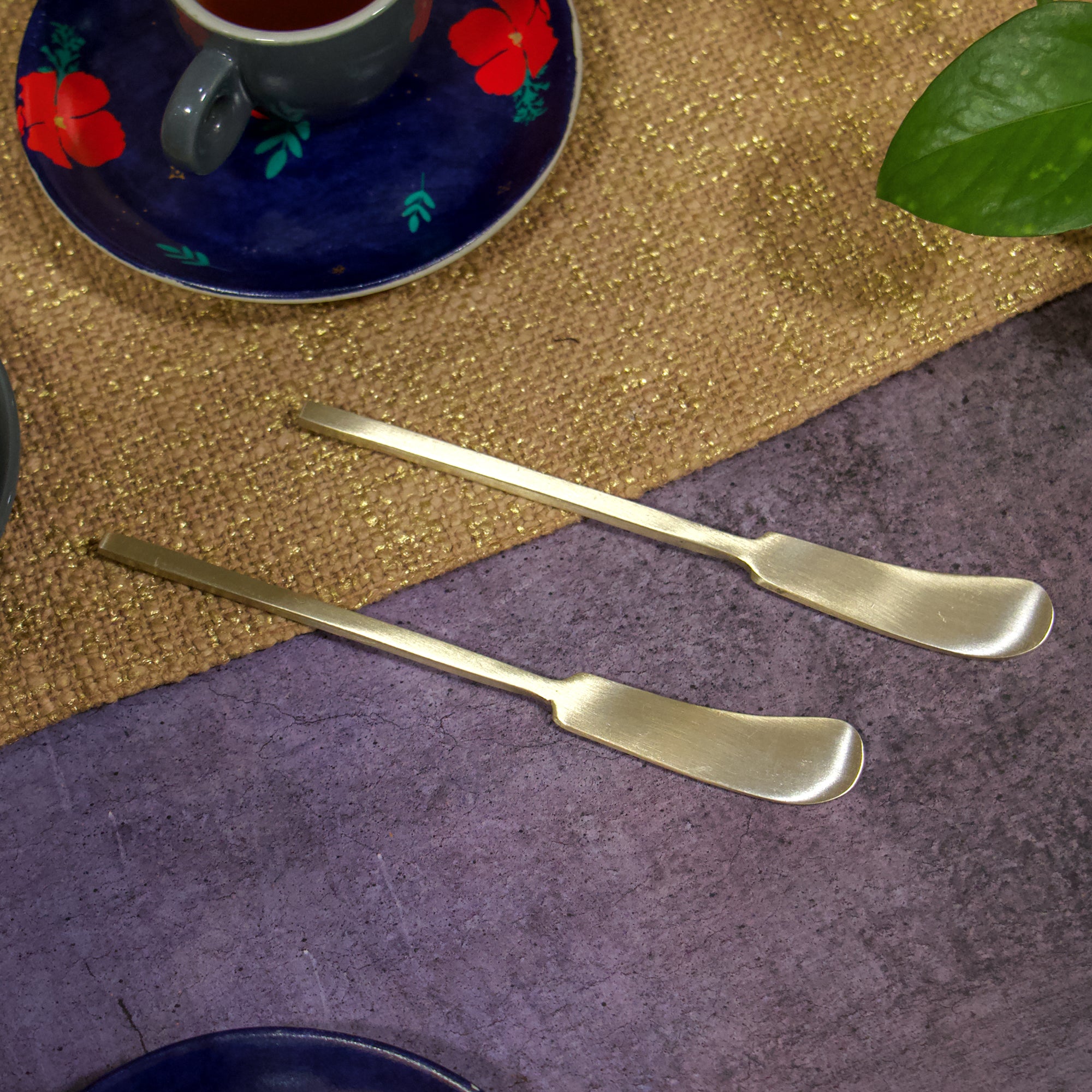 Handcrafted Brass Butter Knife - Set of 2 - Gold Matt Finish