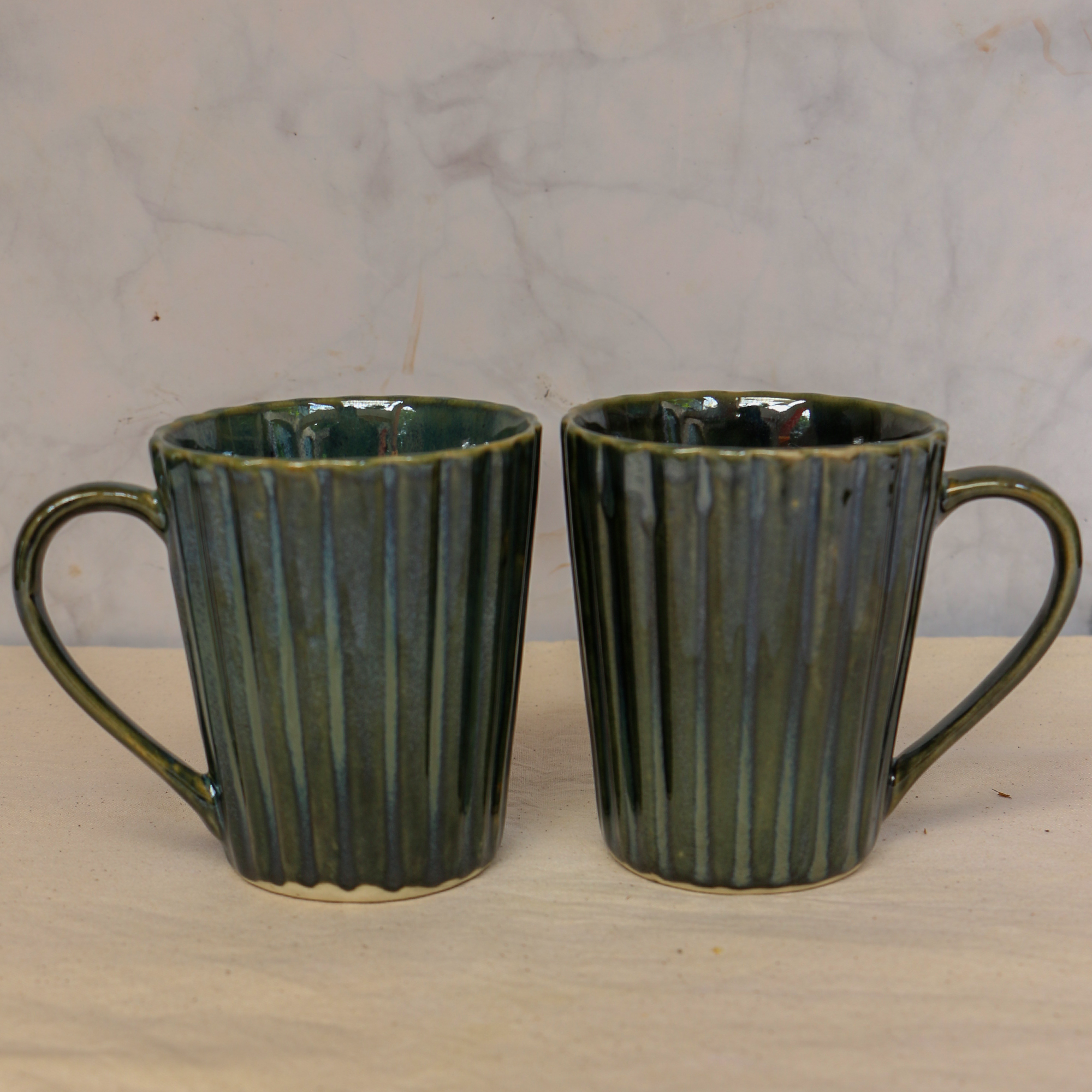 Ambi Ribbed Golden Blue Coffee Mugs Set of 4