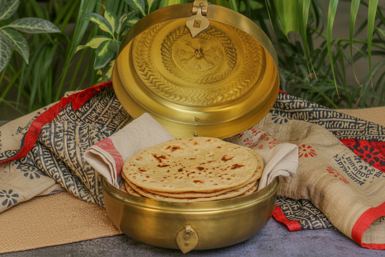 100% Brass Traditional Roti Box - Mughal Themed, Elegantly Crafted
