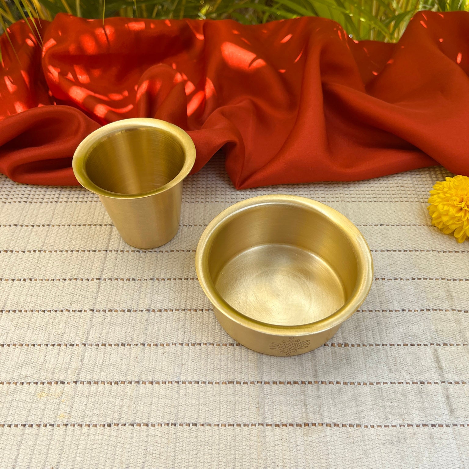 Ambi Pure Brass Coffee Filter & Dabara Set – Sikku Kolam Design | South Indian Morning Raga
