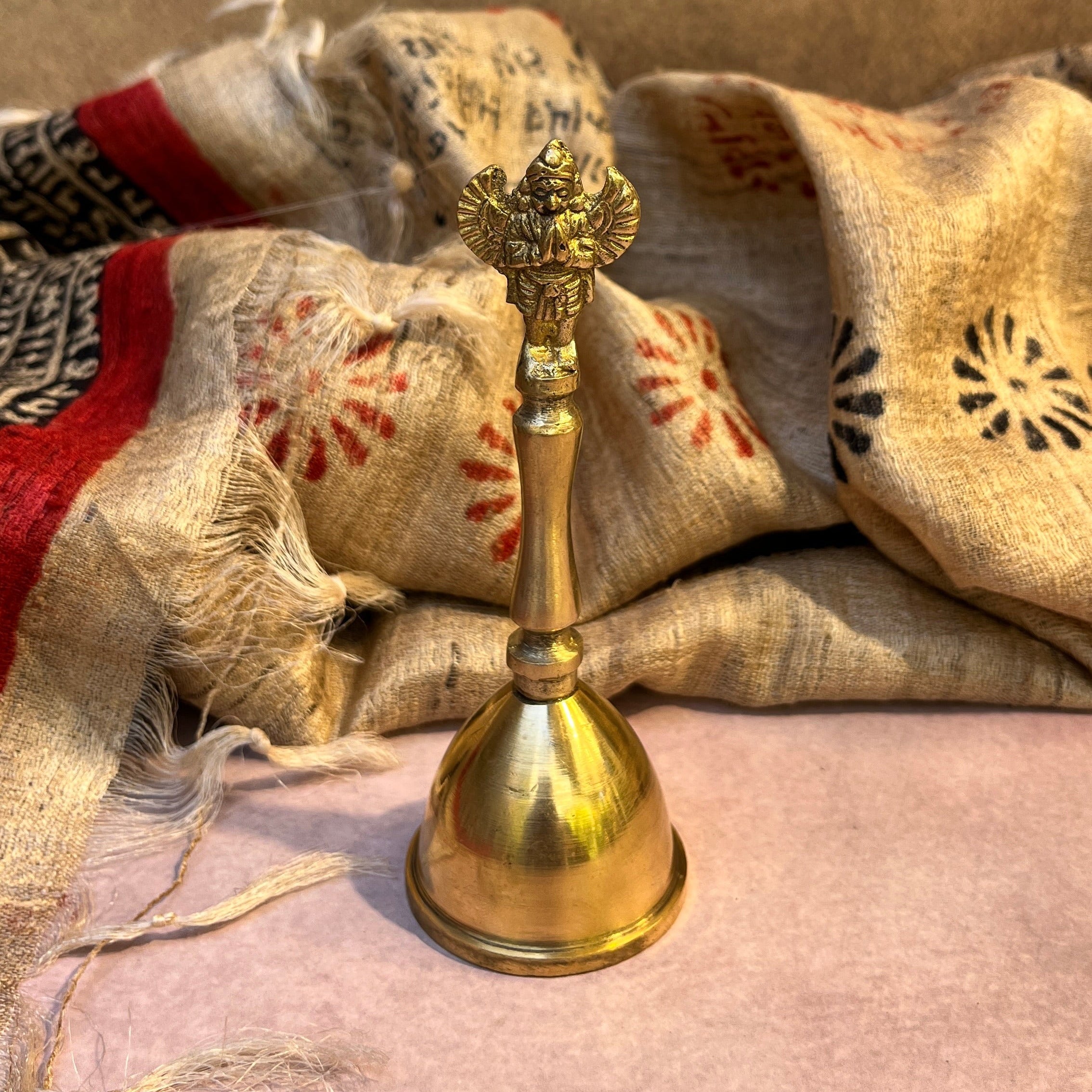 Ambi Pure Brass Garuda Symbol Hand Bell for Pooja & Aarti - 4.7 Inch Height