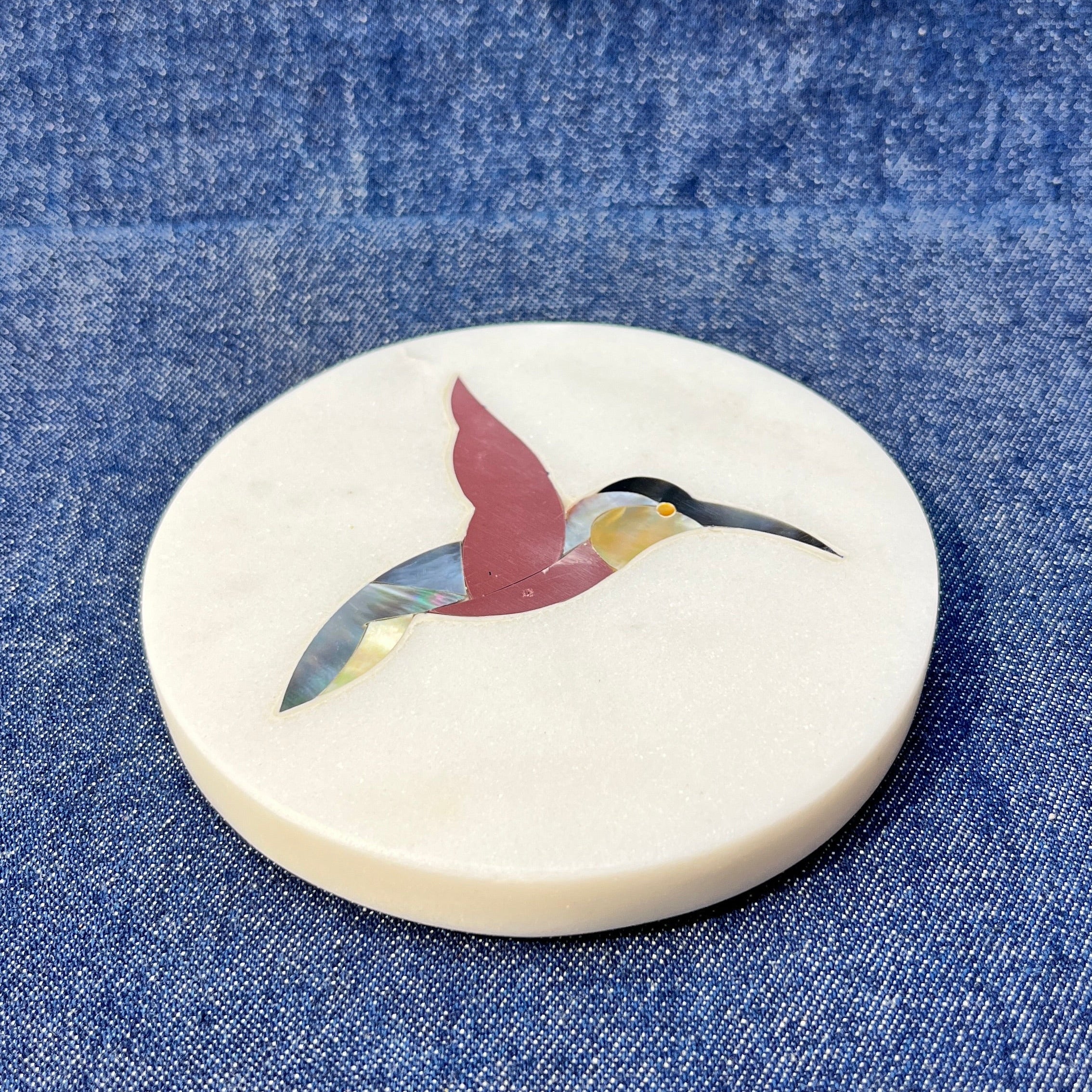 Ambi Humming Bird Marble Coasters with Inlay work red - Set of 2