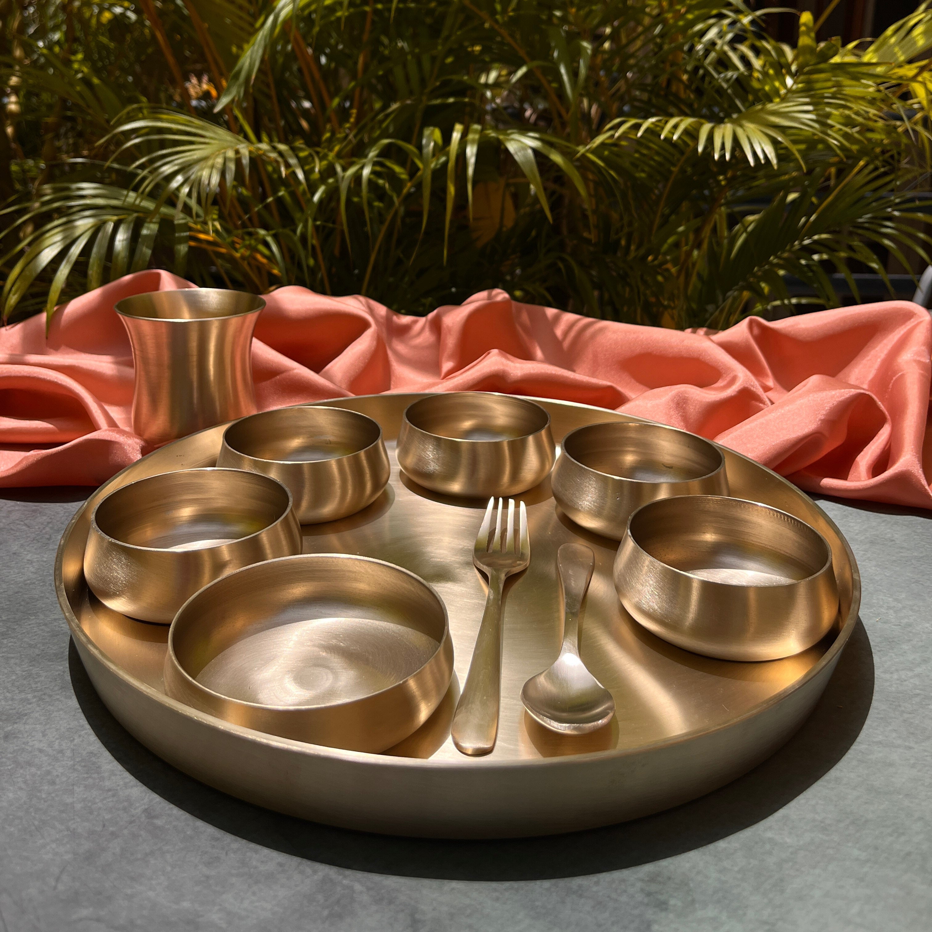 Ambi Pure Kansa Royal Maharaja Thali Set | 100% Lead-Free | Set of 10 Pieces